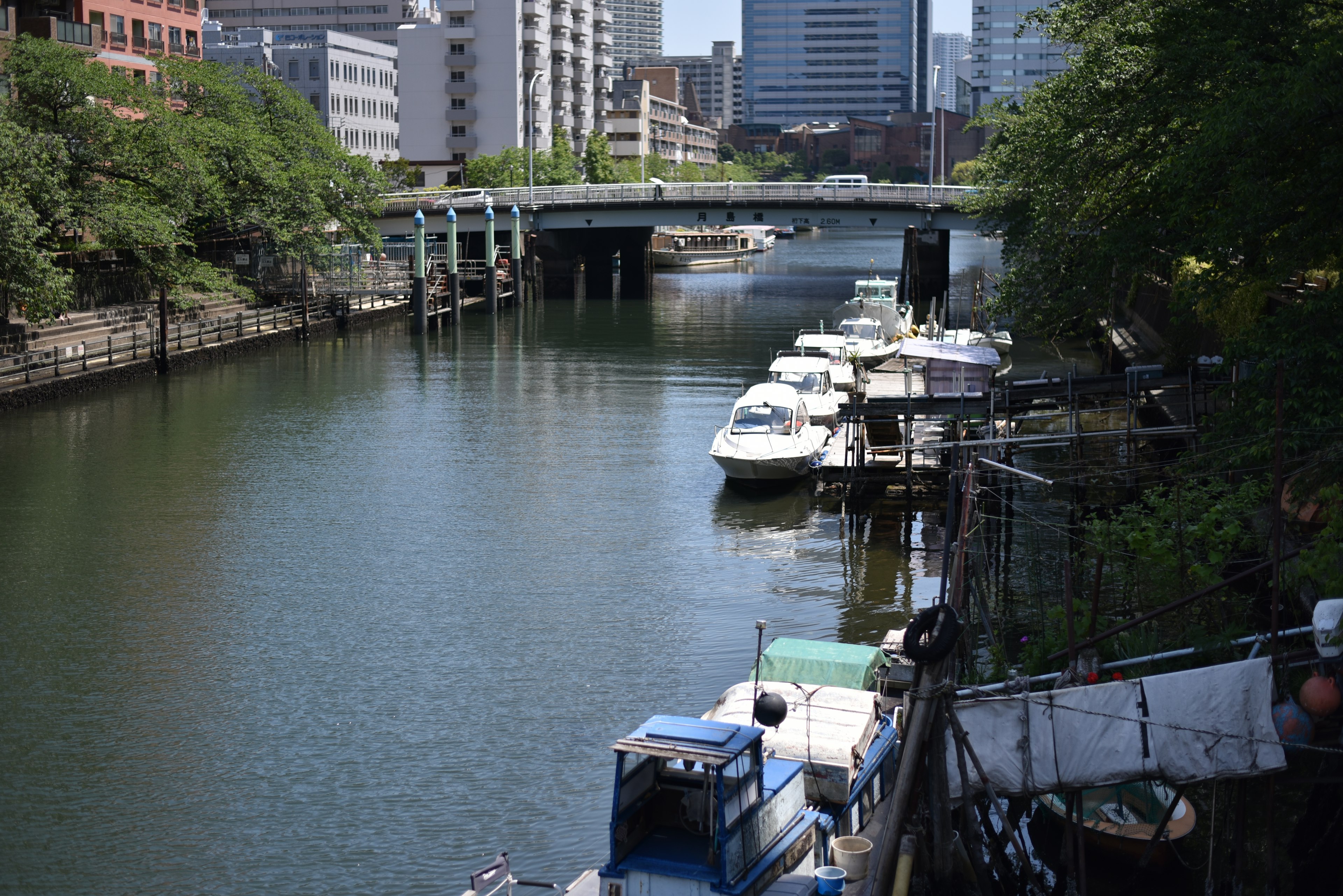 A scenic view of boats along a river with surrounding buildings