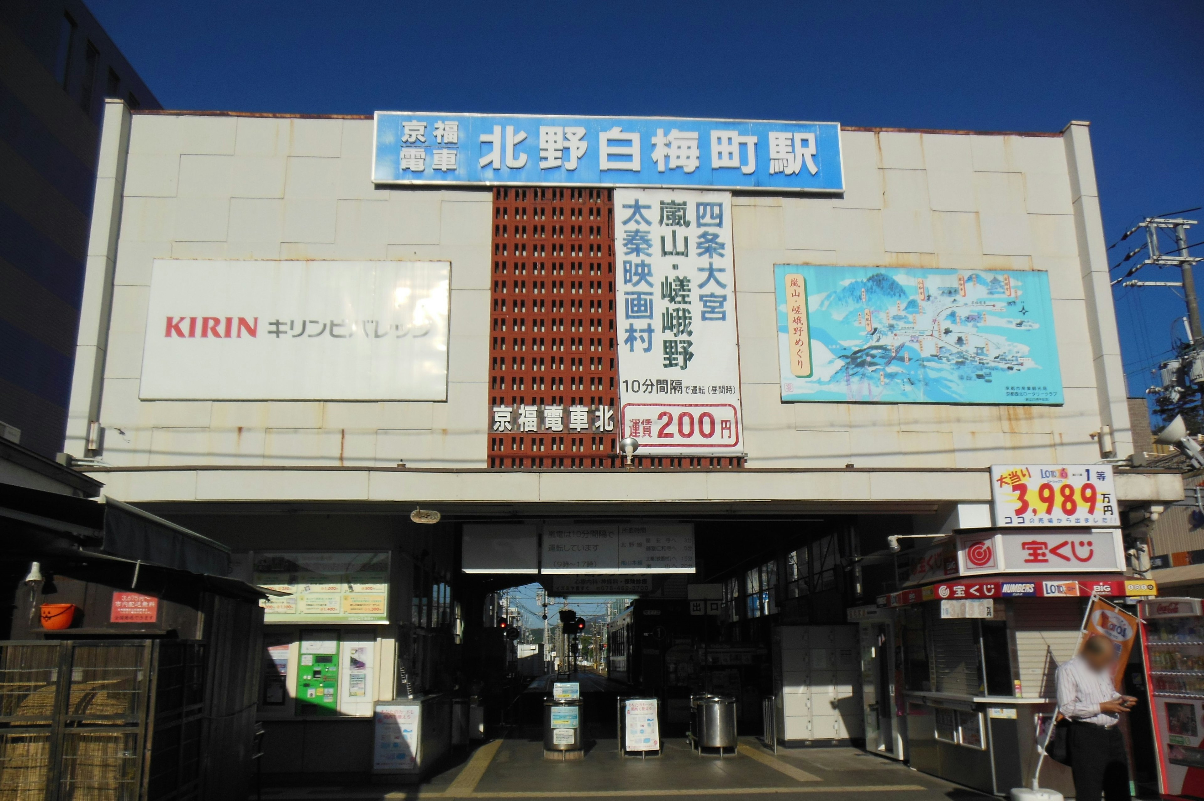 北野白場町駅の外観と看板