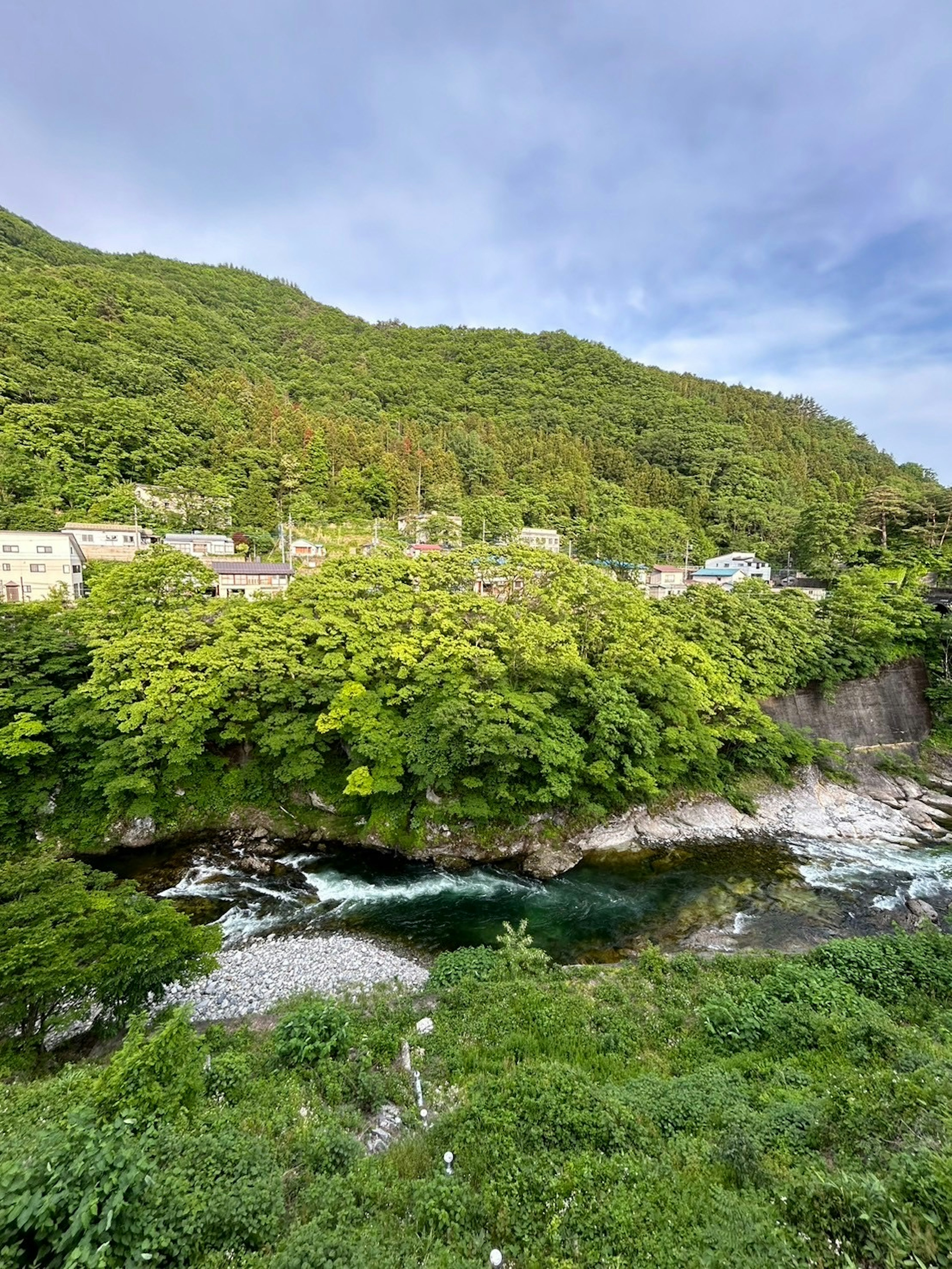 Montagnes verdoyantes et paysage de rivière serein