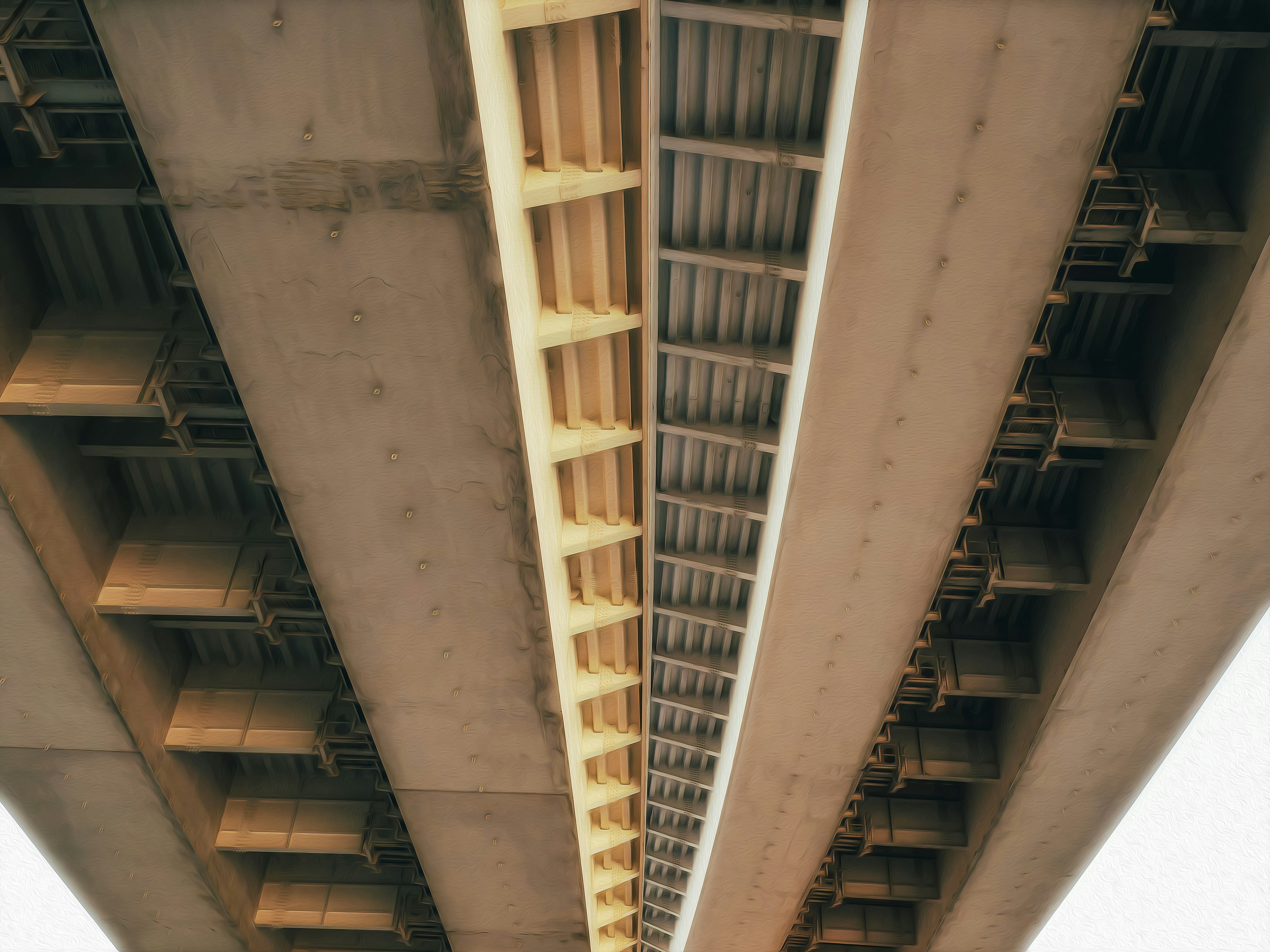 Foto desain struktural yang dilihat dari bawah jembatan