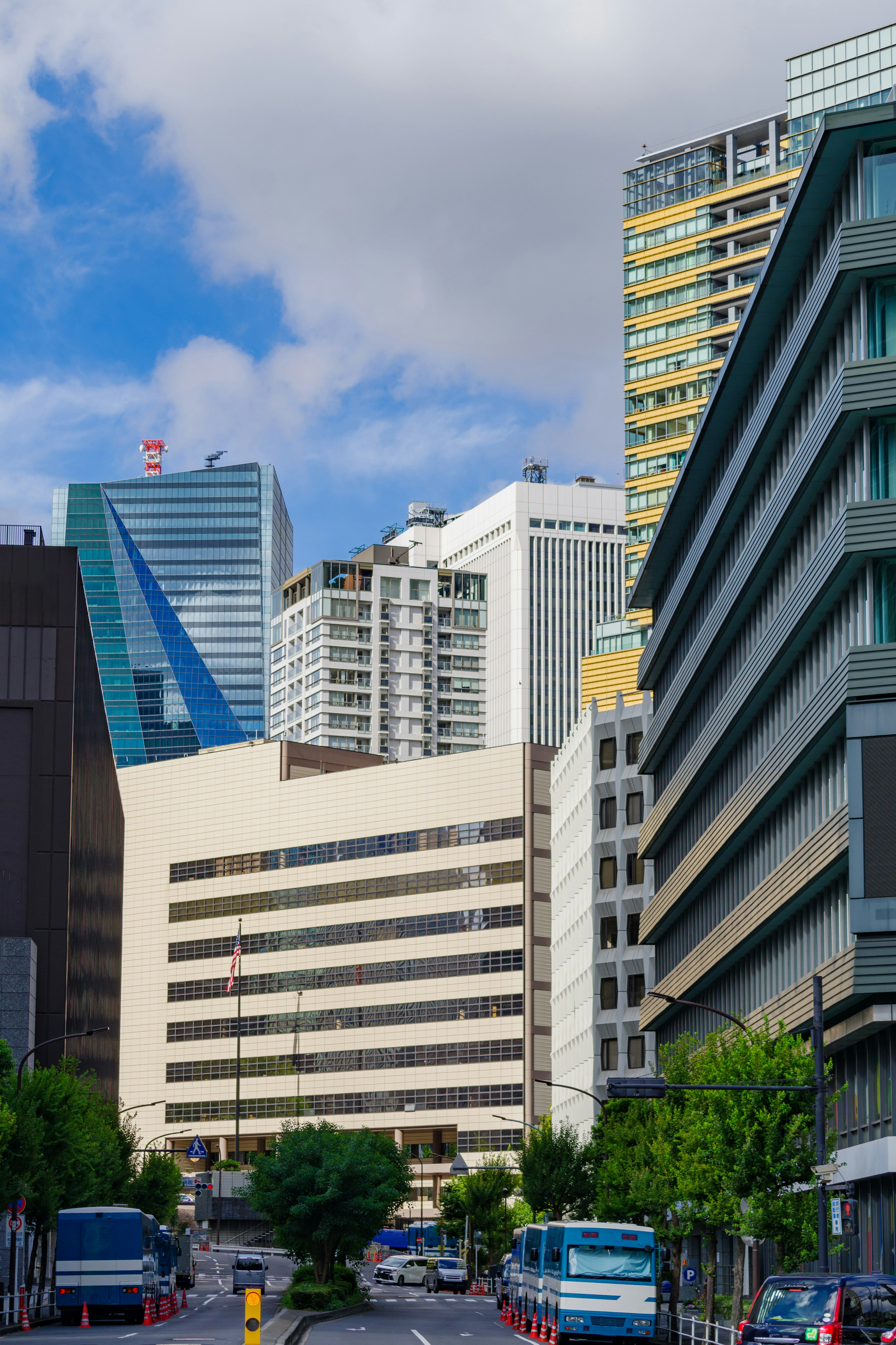 Cityscape featuring modern skyscrapers and buildings