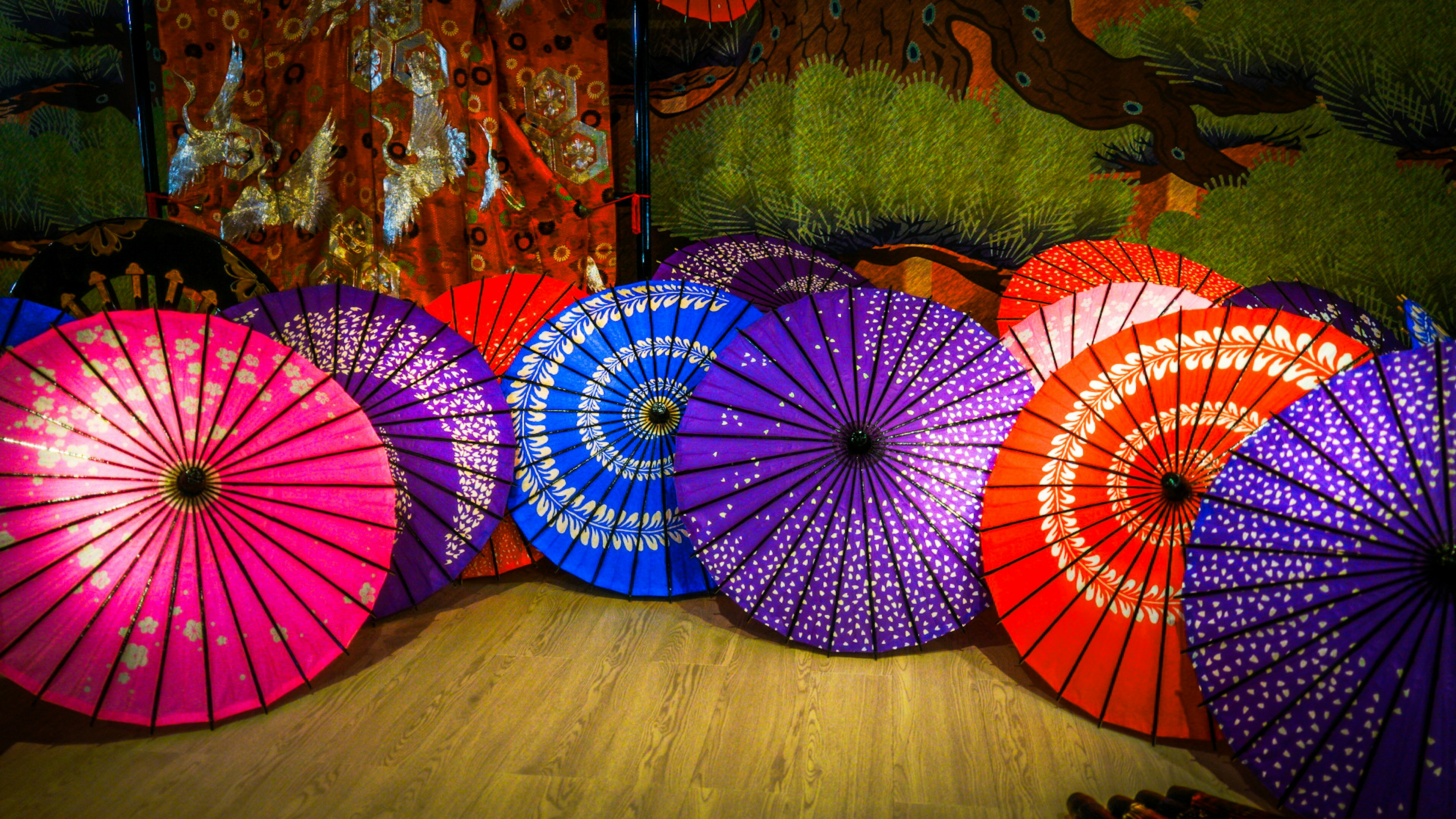 Colorful umbrellas arranged in a beautiful display