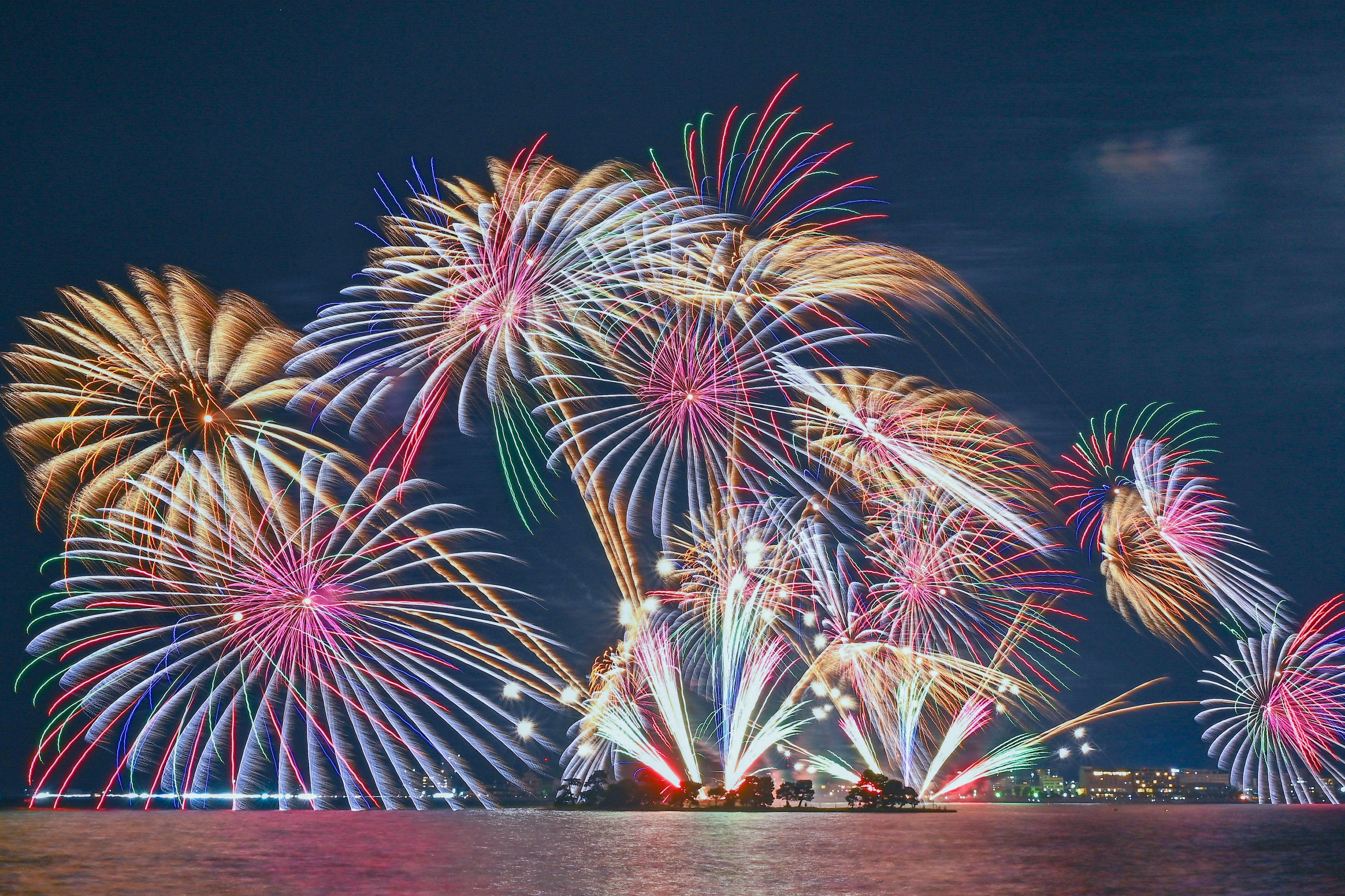 Espectáculo de fuegos artificiales coloridos en el cielo nocturno