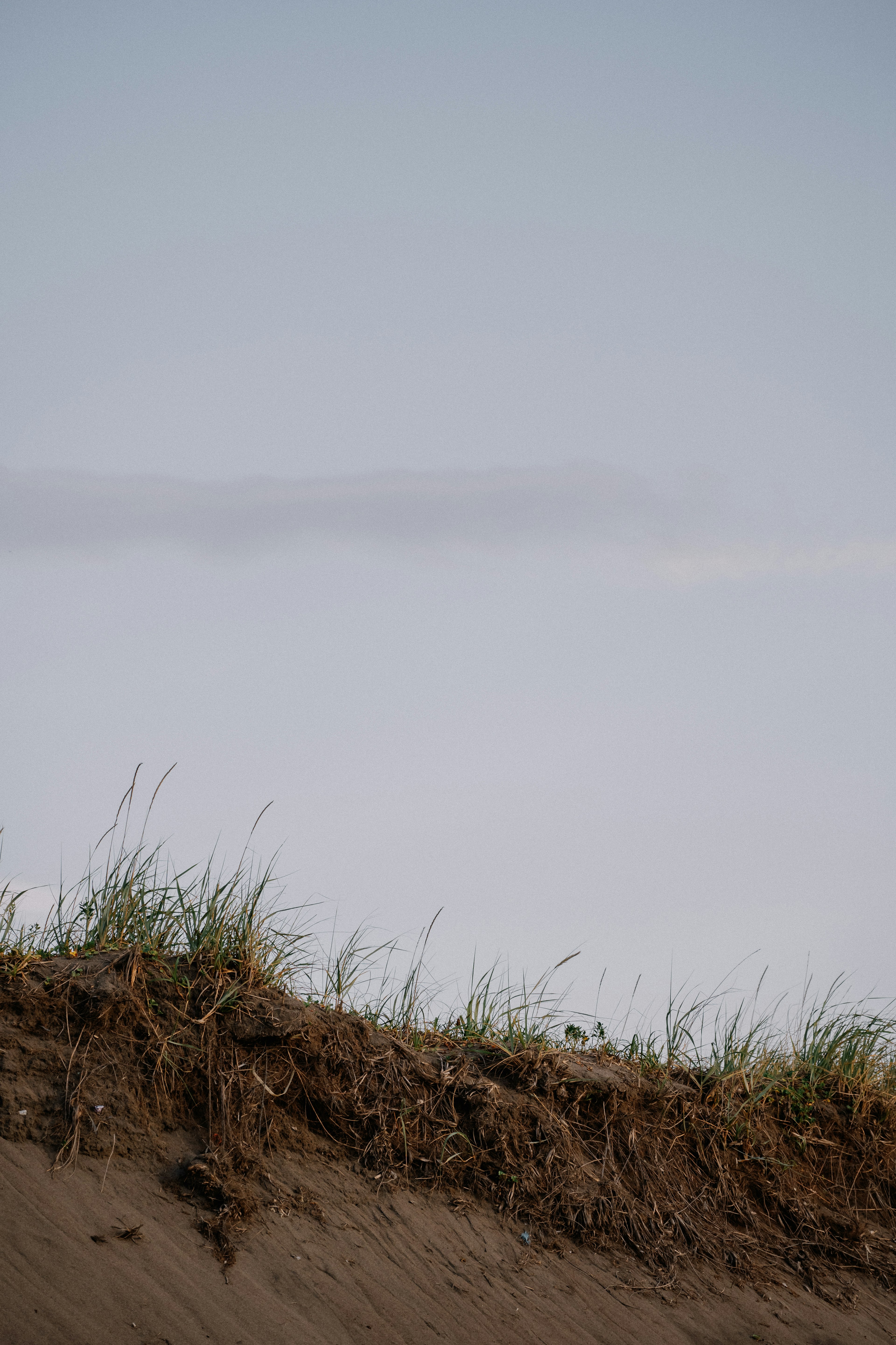 Teil einer Sanddüne mit Gras unter einem blauen Himmel