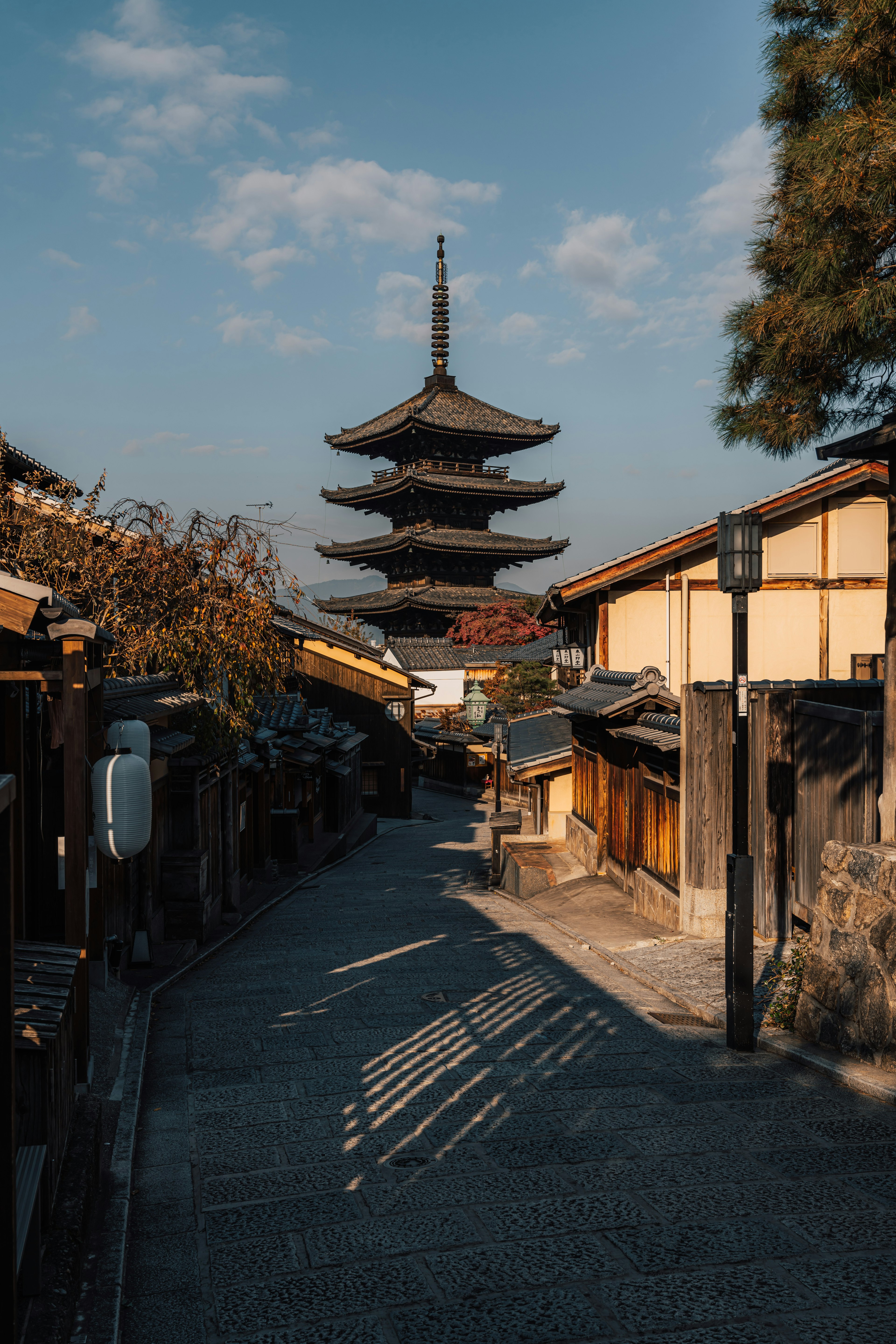 Scenic view of traditional Kyoto street with a five-story pagoda