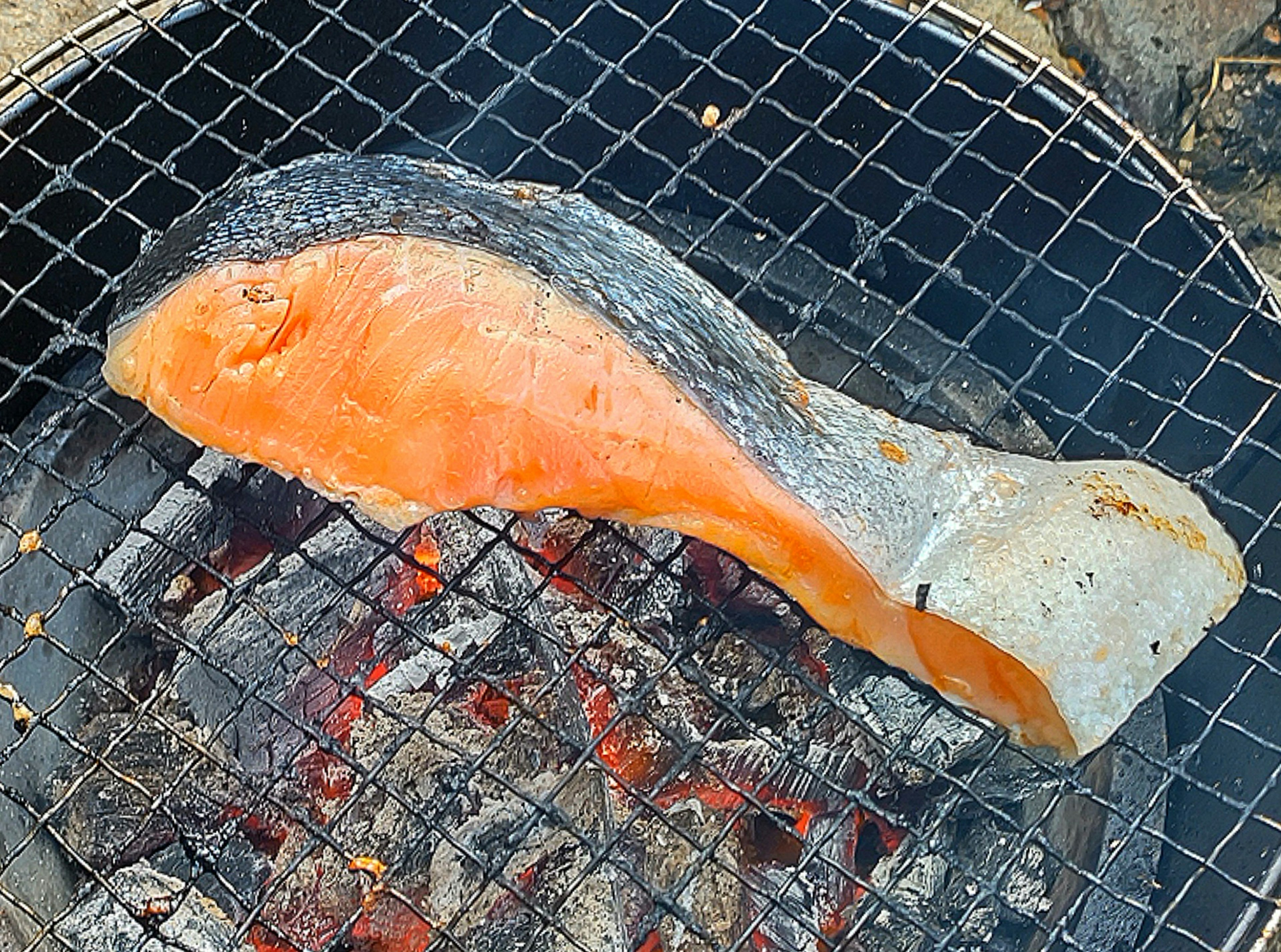 Filete de salmón asado sobre carbón