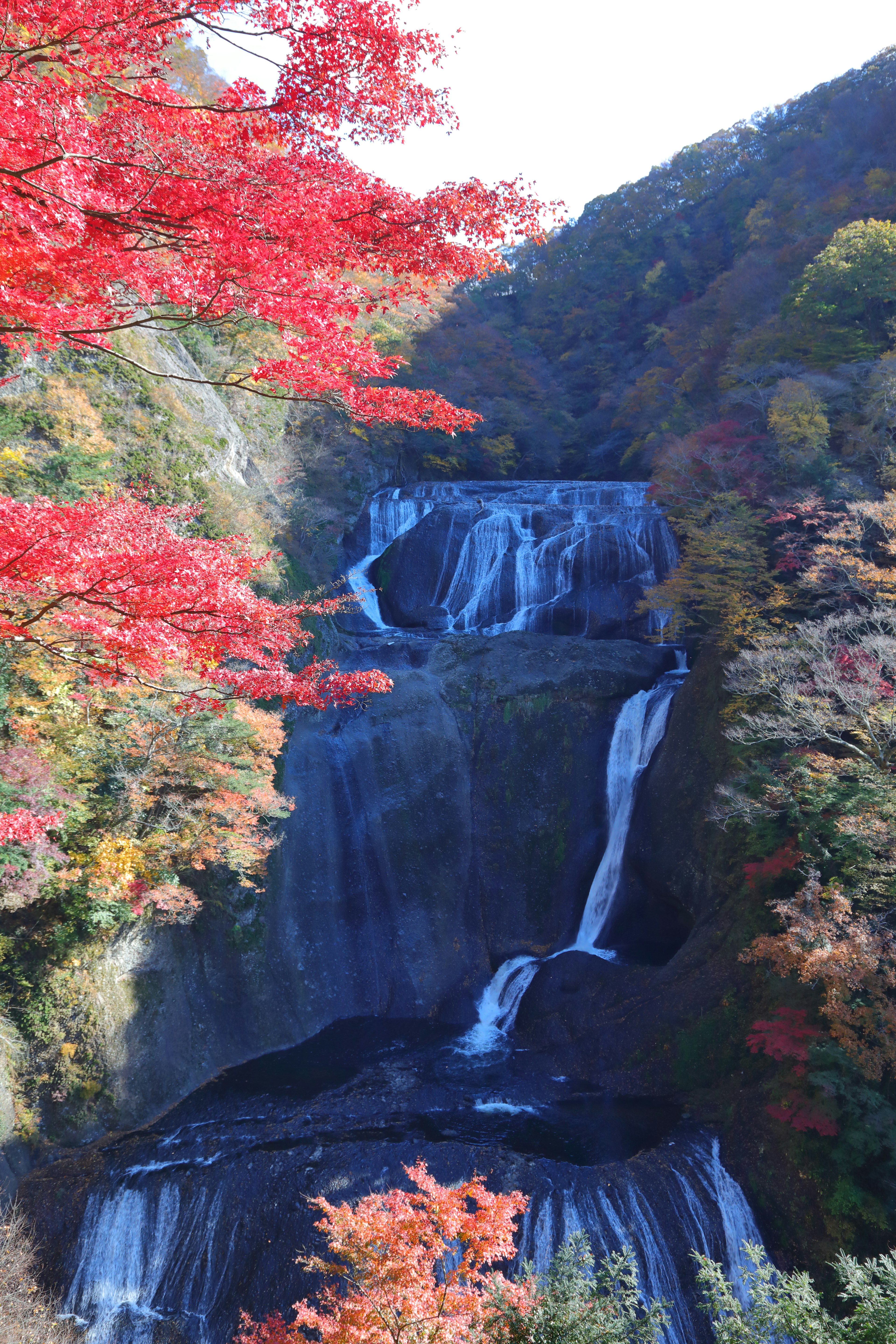 Paysage de cascade magnifique entouré de feuillage d'automne