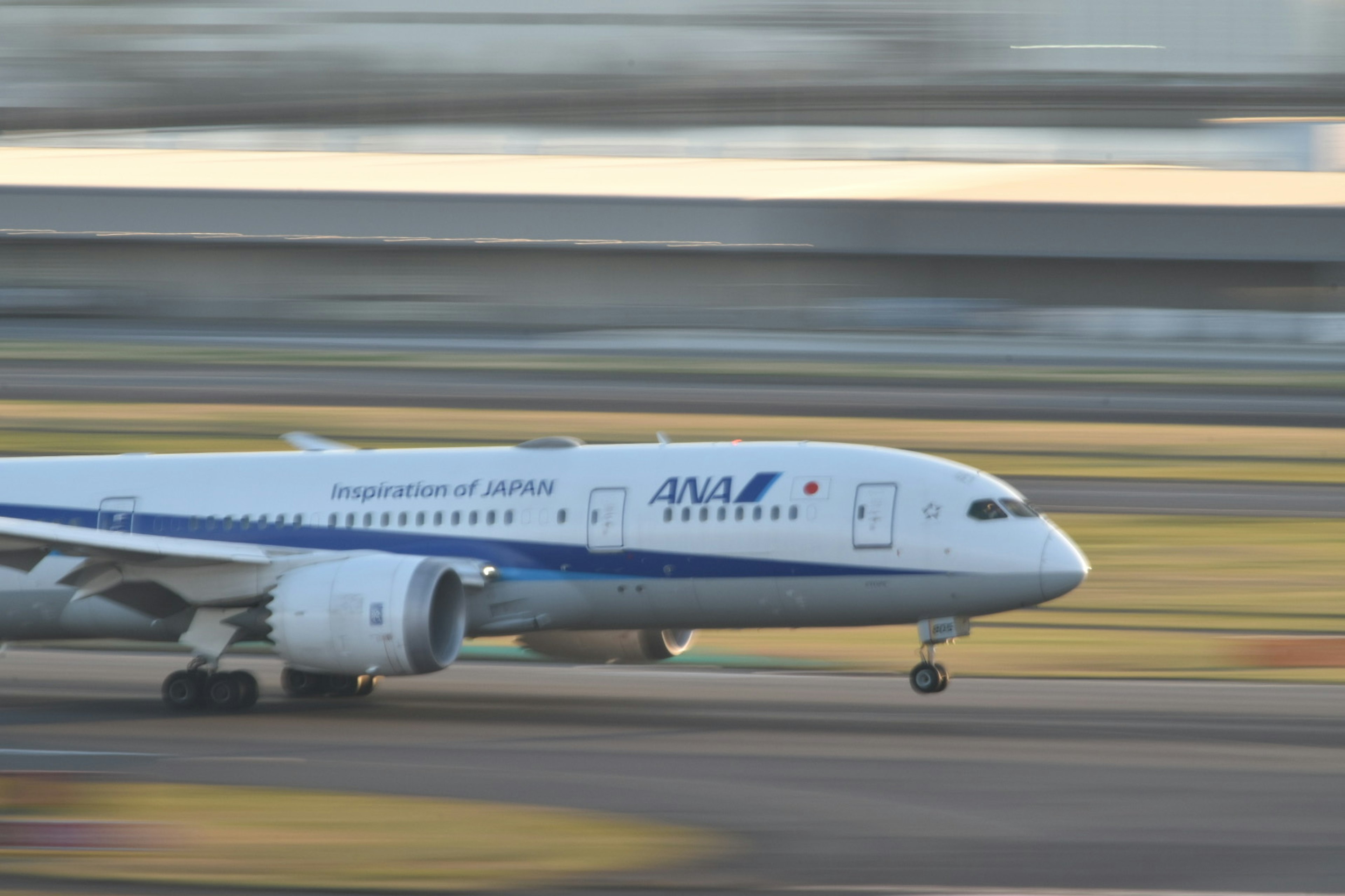 ANA 787飛機在跑道上滑行