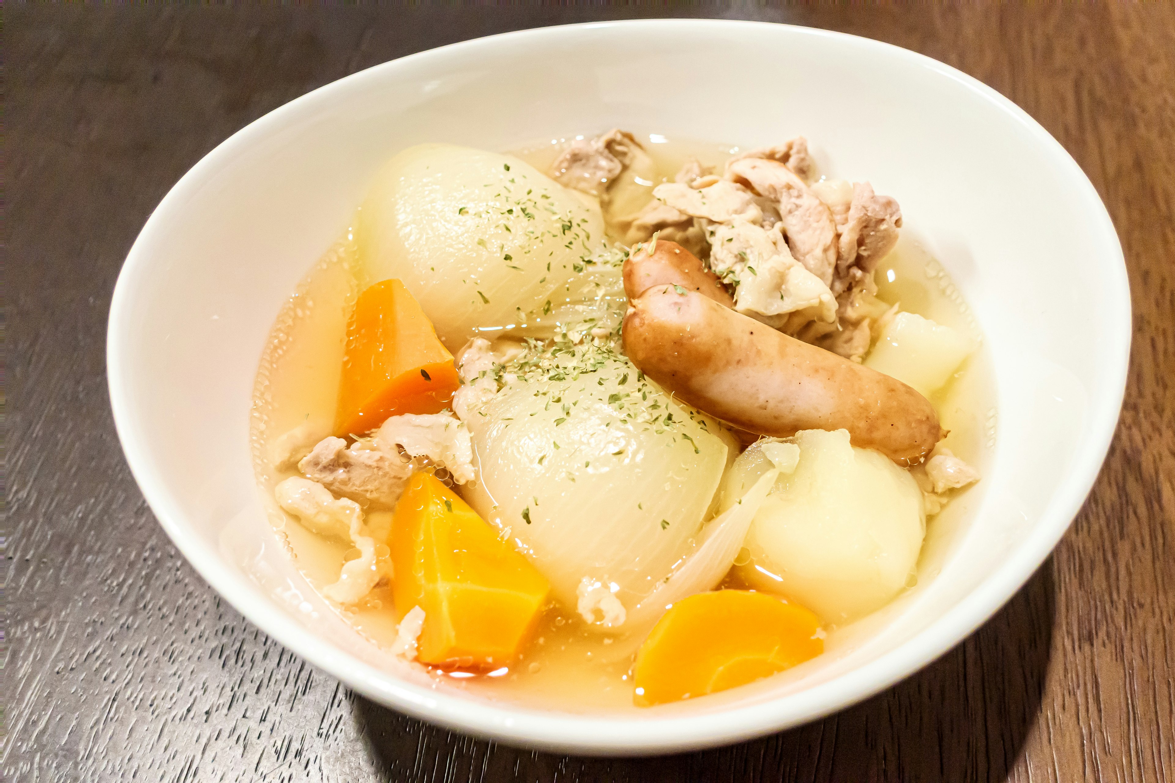 Warm dish with chicken and vegetables featuring eggs