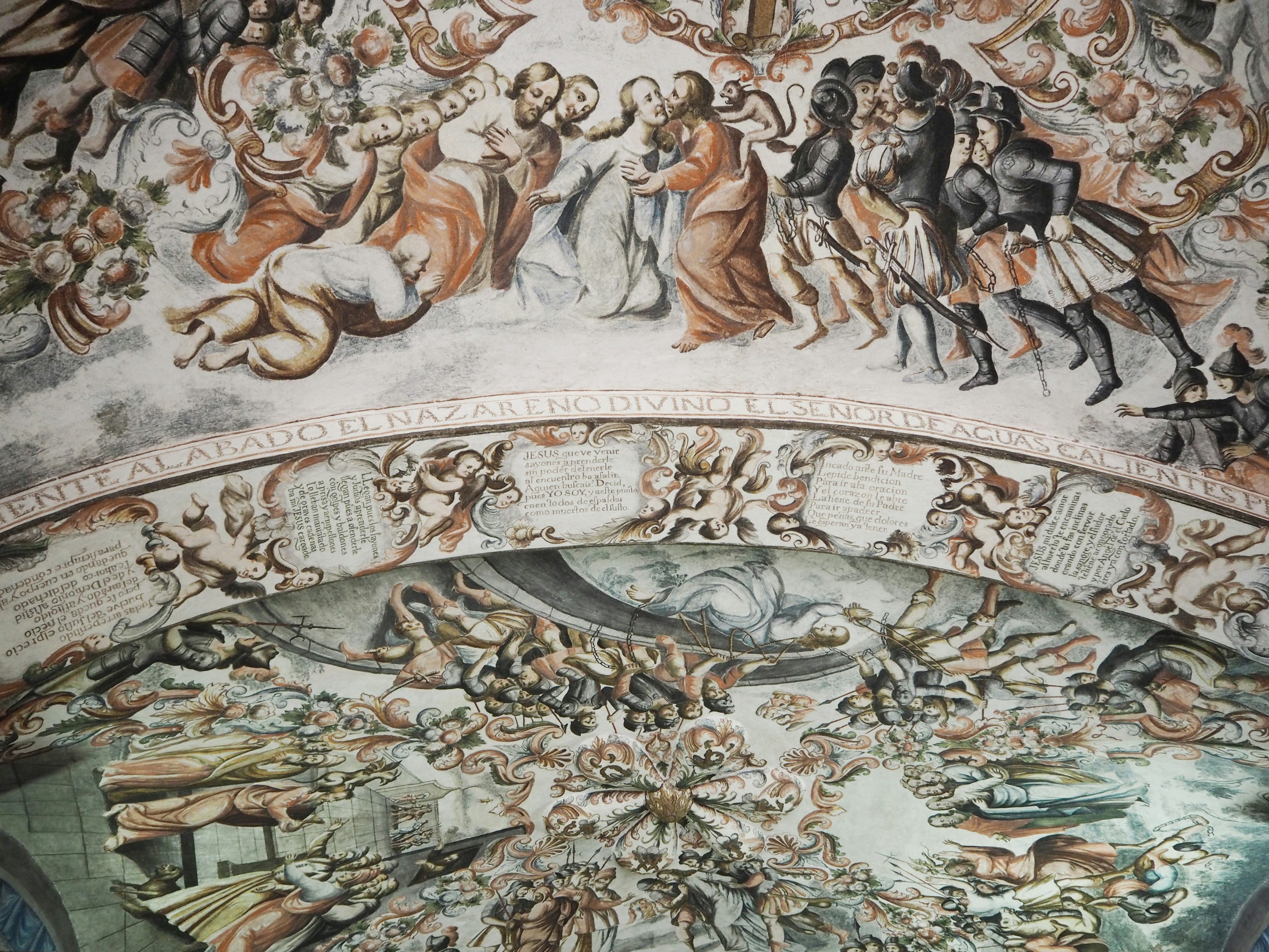 Beautiful fresco on the ceiling depicting mythological scenes