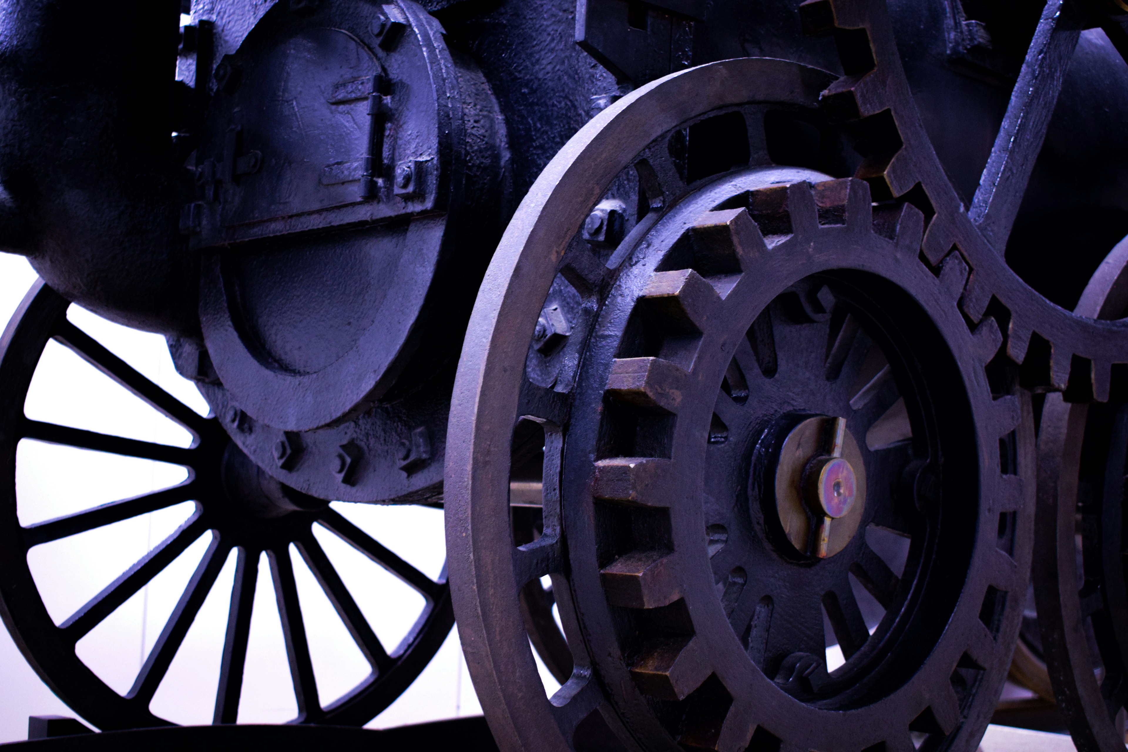 Detailed view of gears and wheels from a steam locomotive