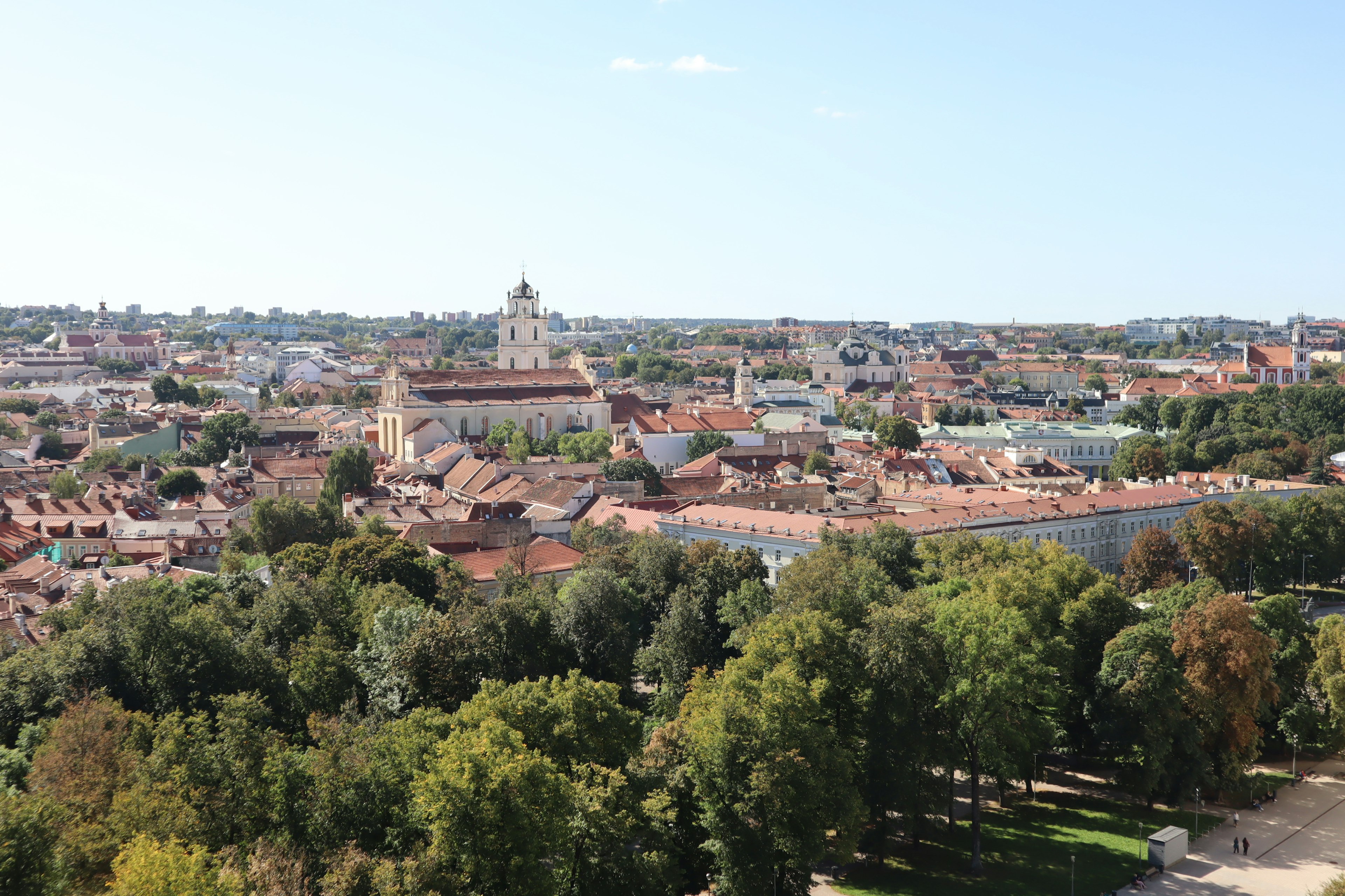 Vista panorámica de Vilnius mostrando vegetación y arquitectura histórica