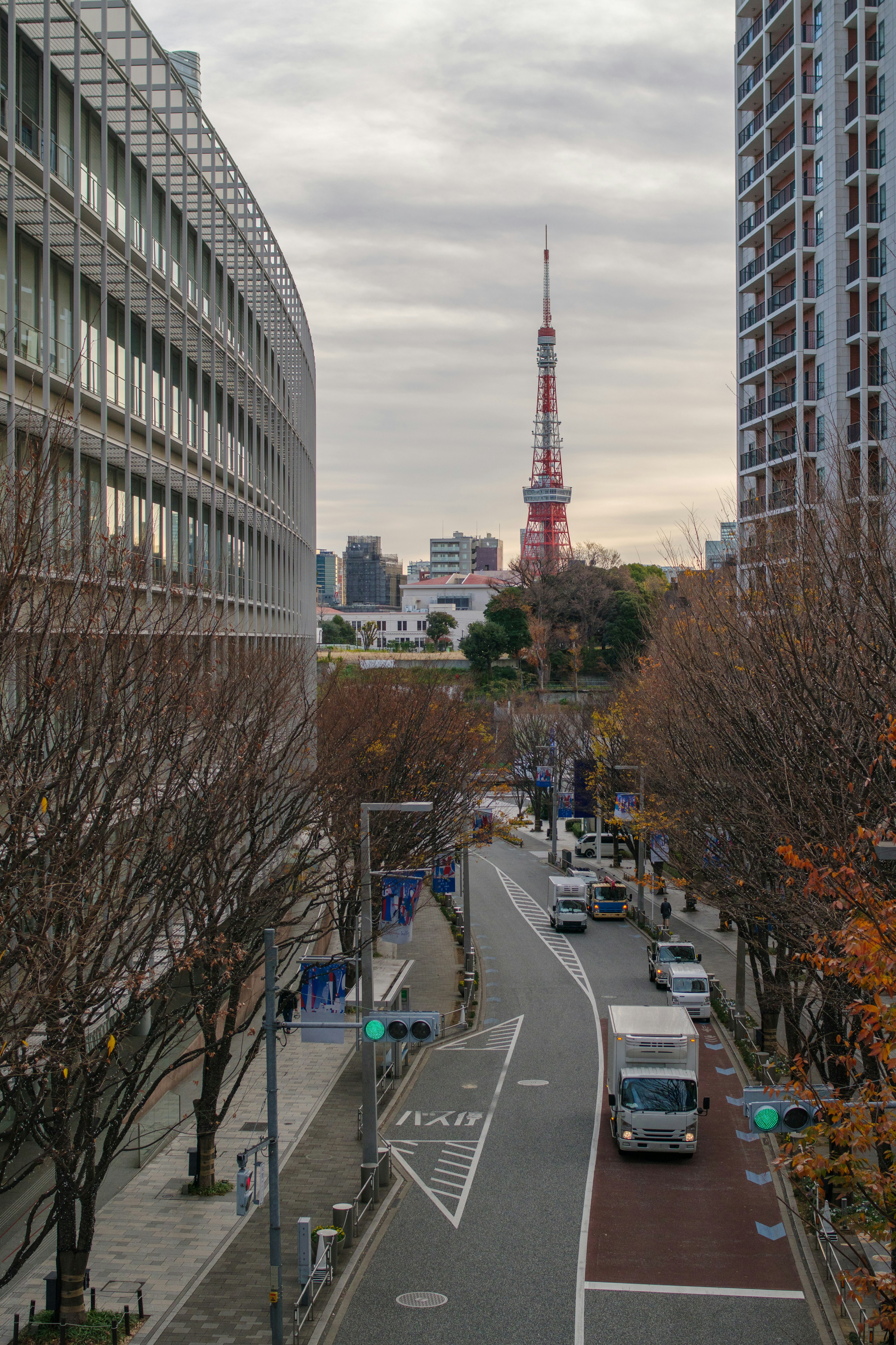 Vista de la Torre de Tokio en un paisaje urbano otoñal