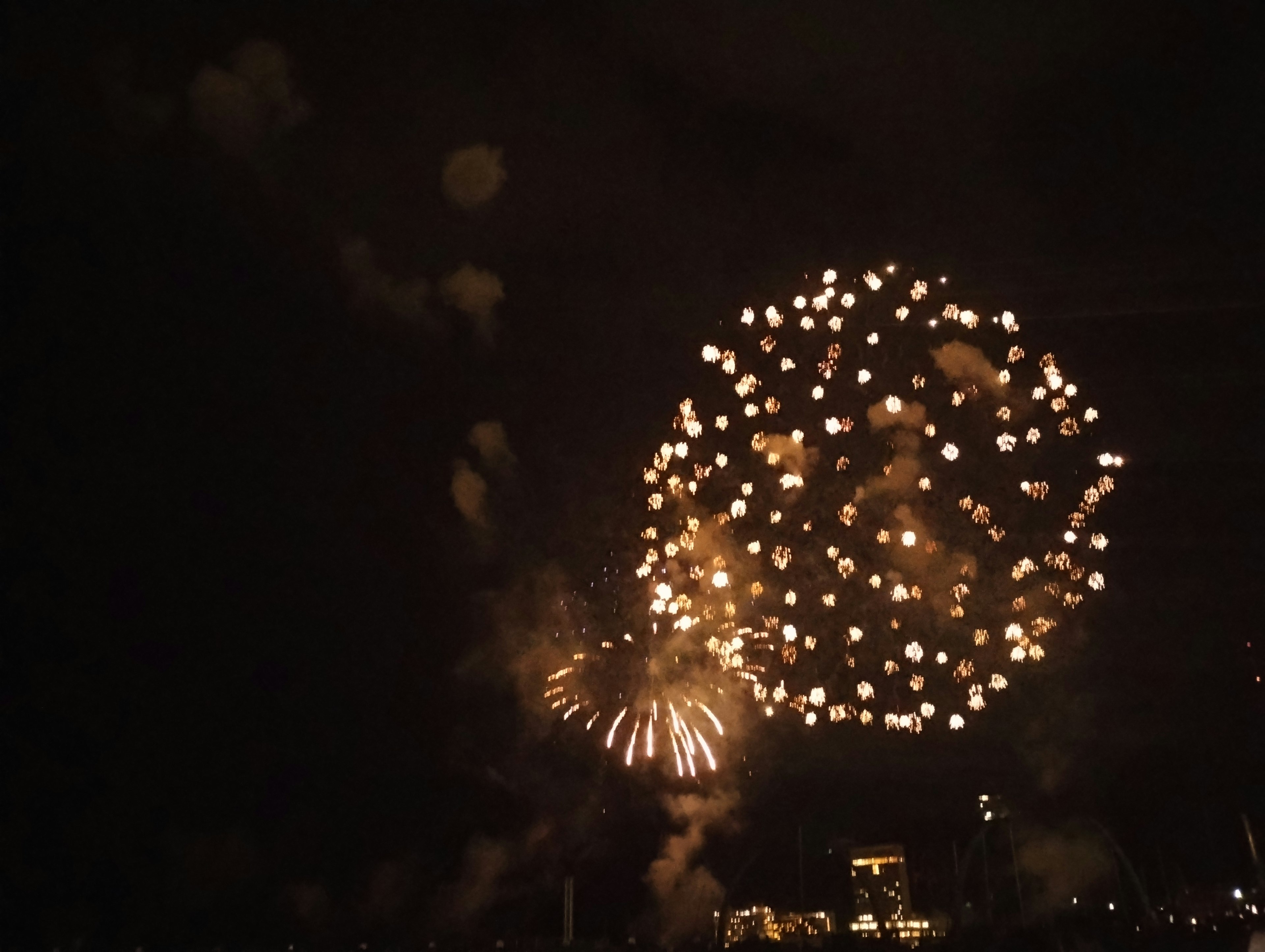 Bellissimo spettacolo di fuochi d'artificio nel cielo notturno