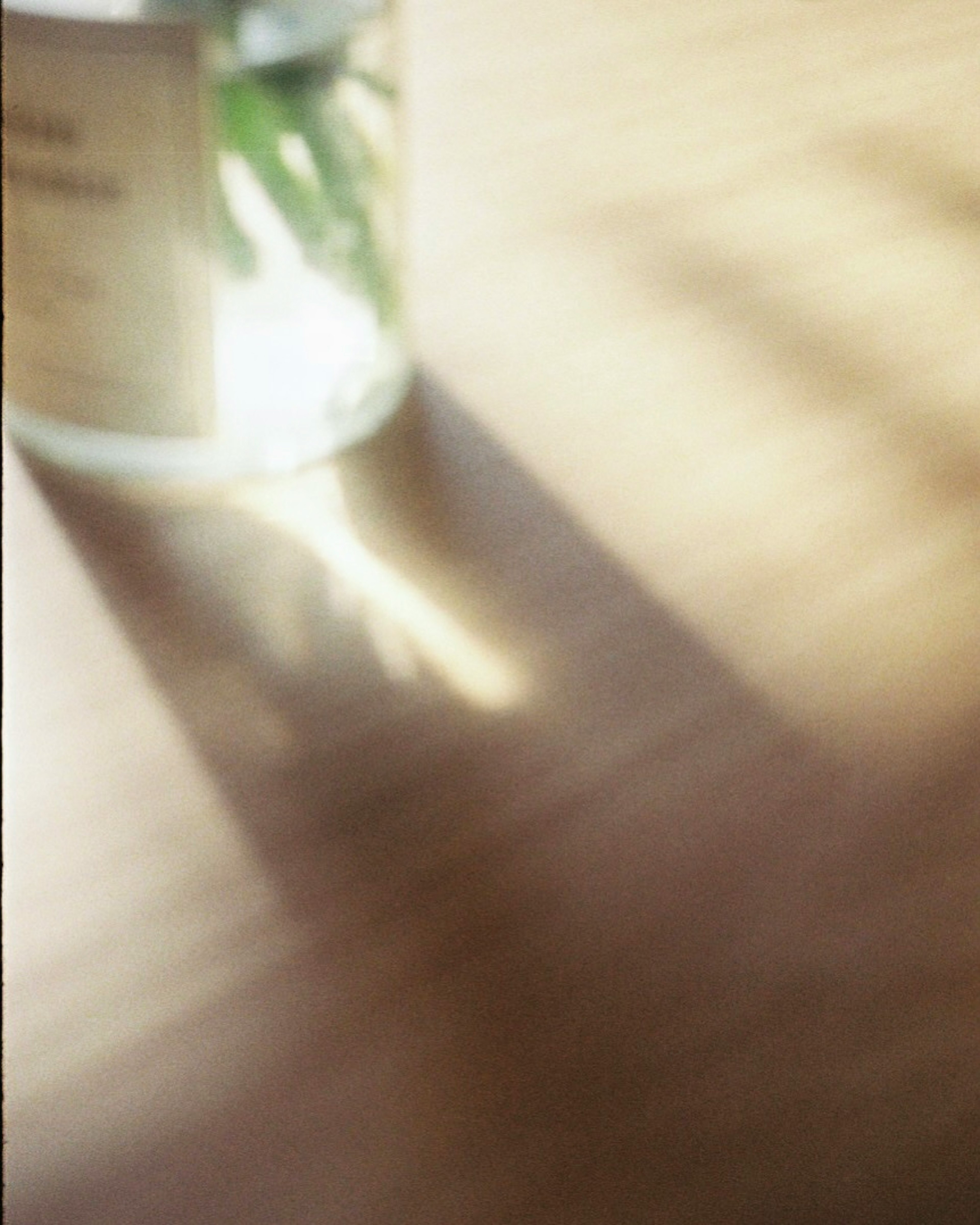 A bottle casting a shadow with sunlight streaming in