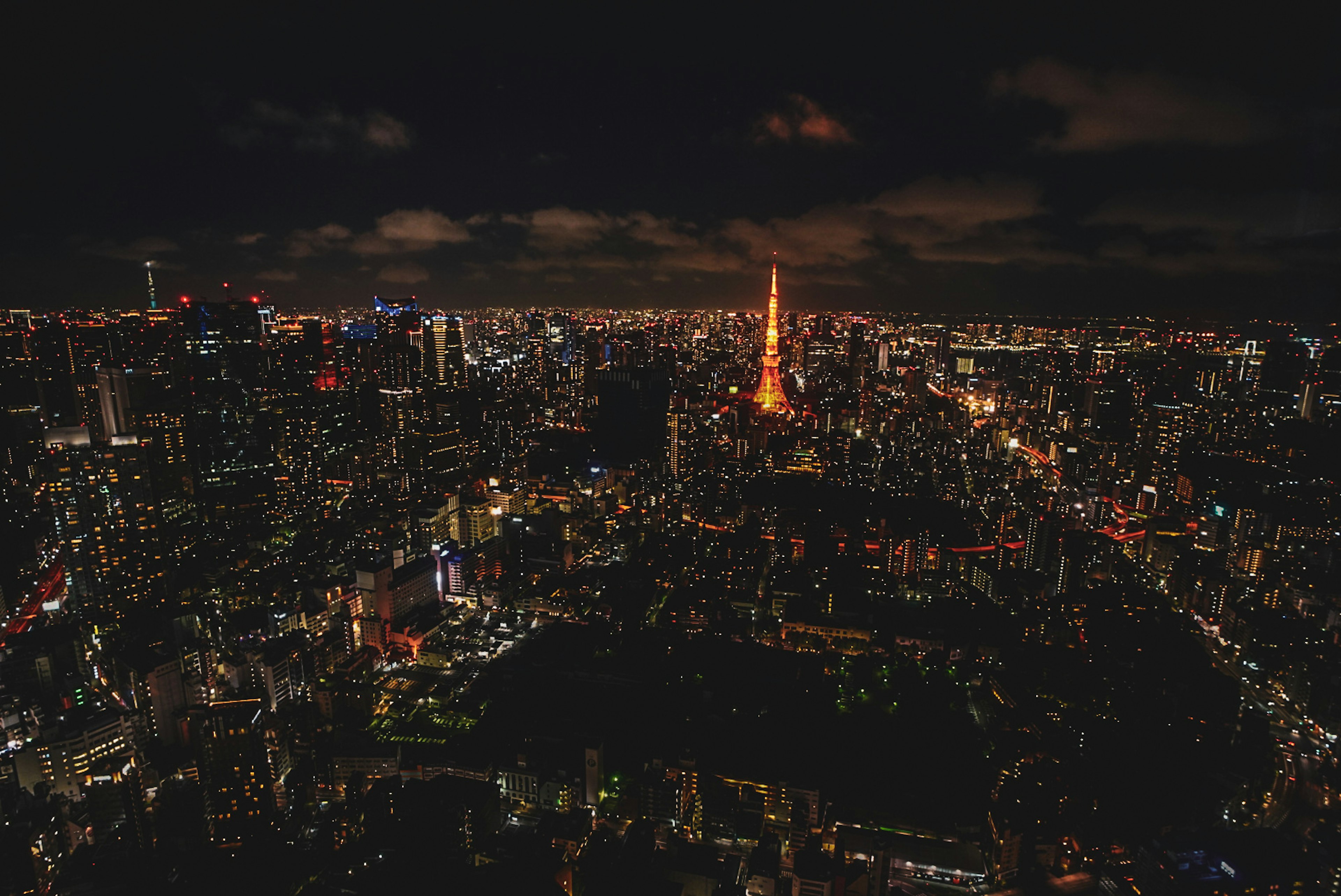 東京の夜景 高層ビルと東京タワーが輝く