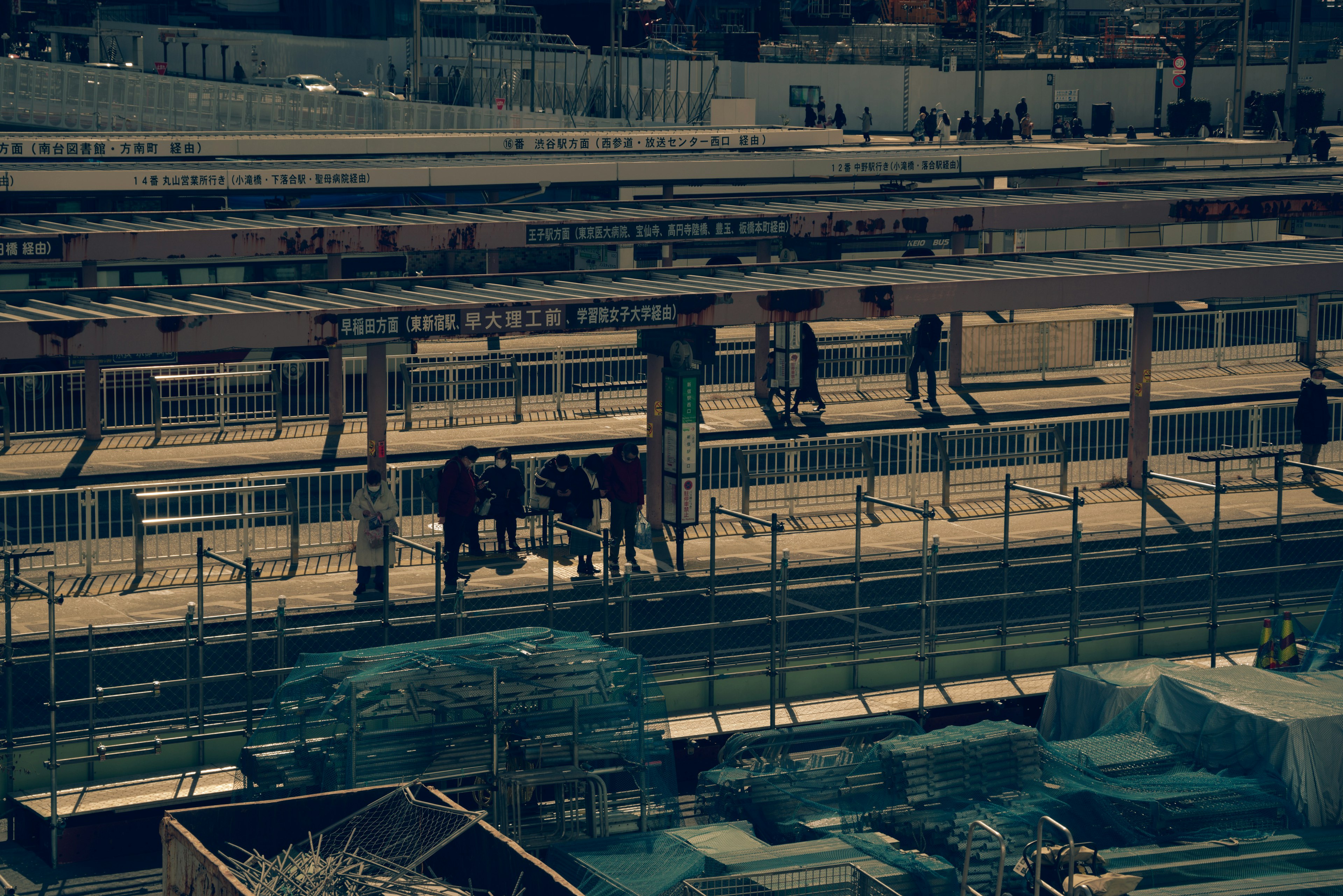 Construction site with workers performing tasks