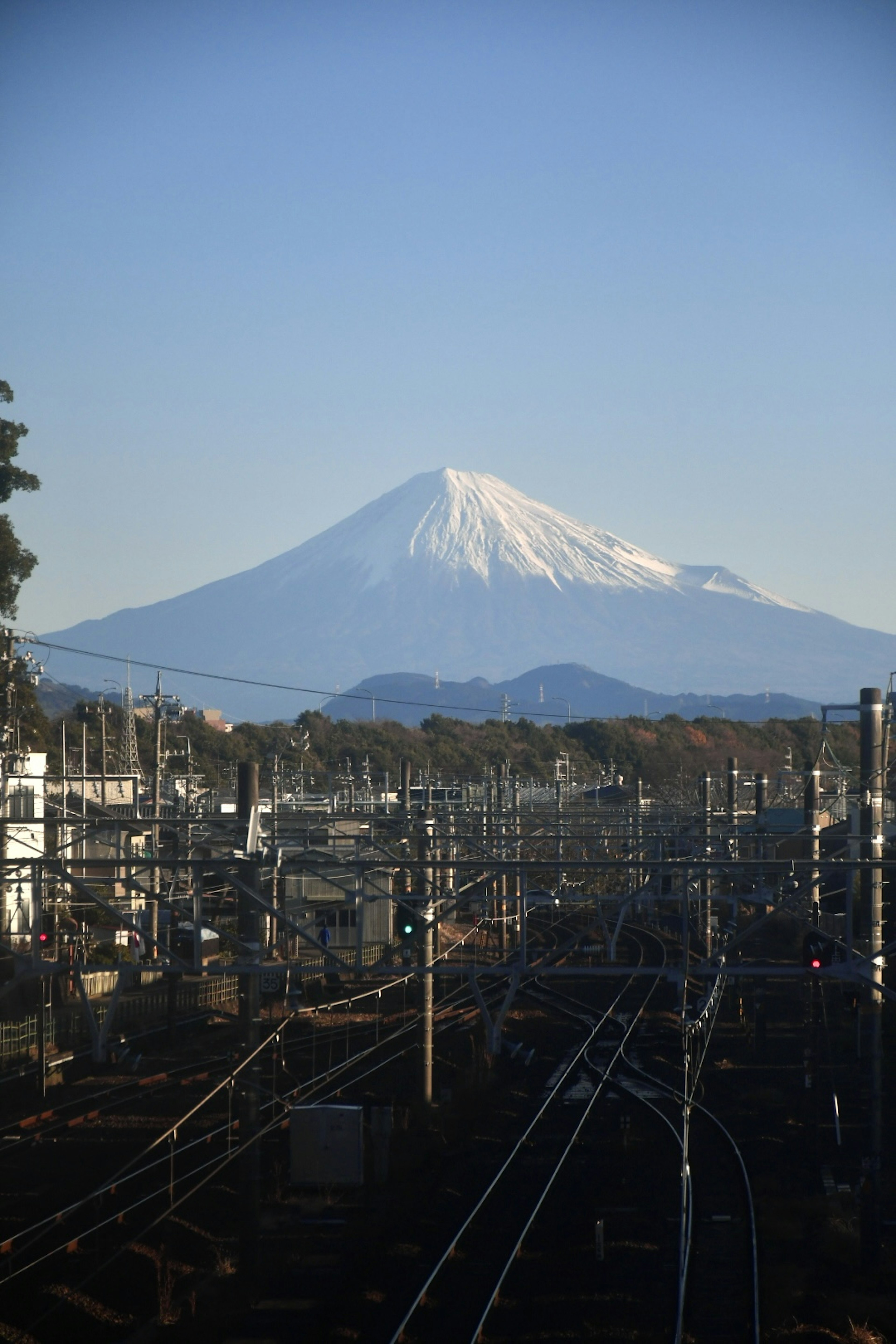 富士山が背景に見える鉄道の風景