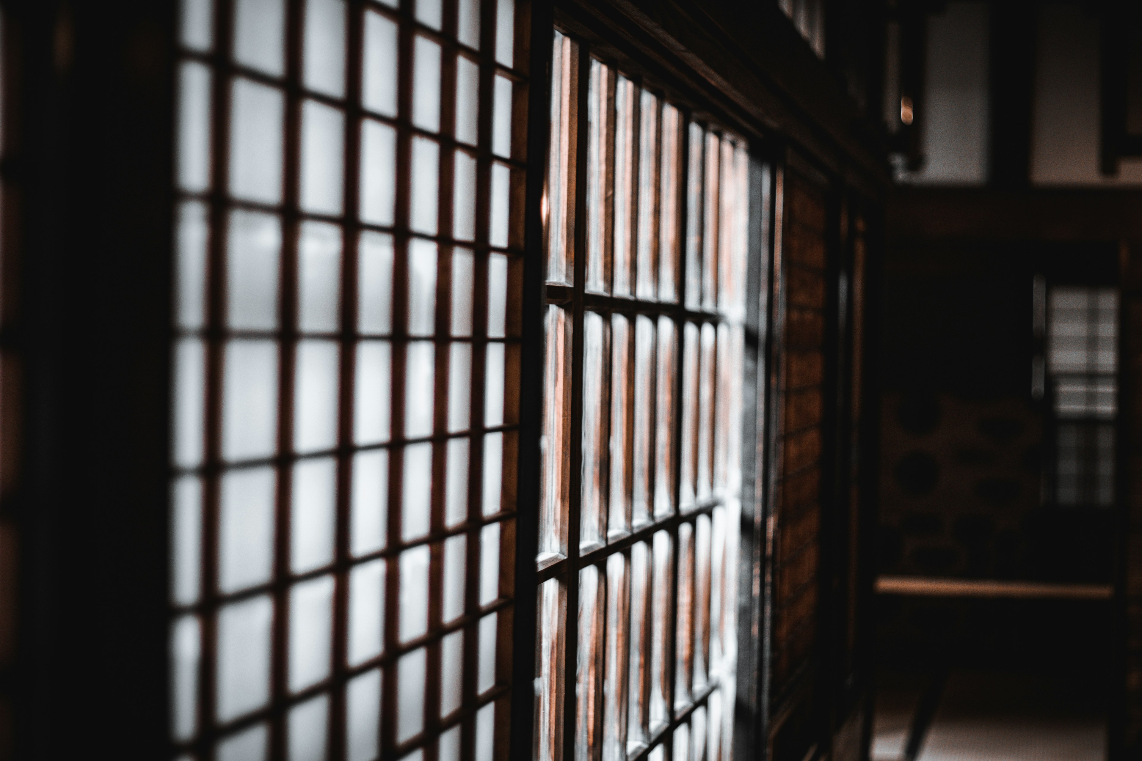 Beautiful light and shadow design of windows in a traditional Japanese building