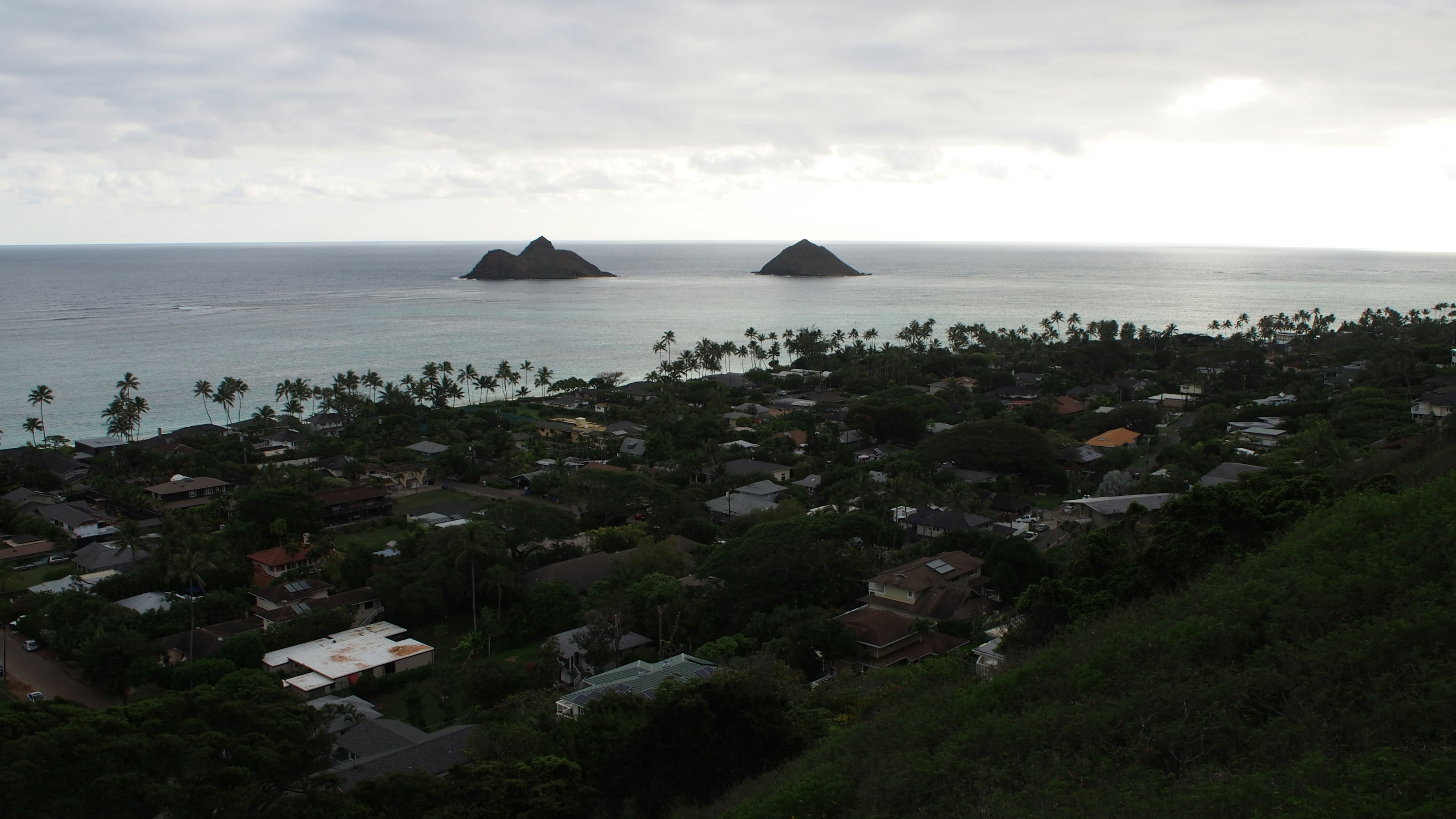 Lush landscape with ocean and islands in the background