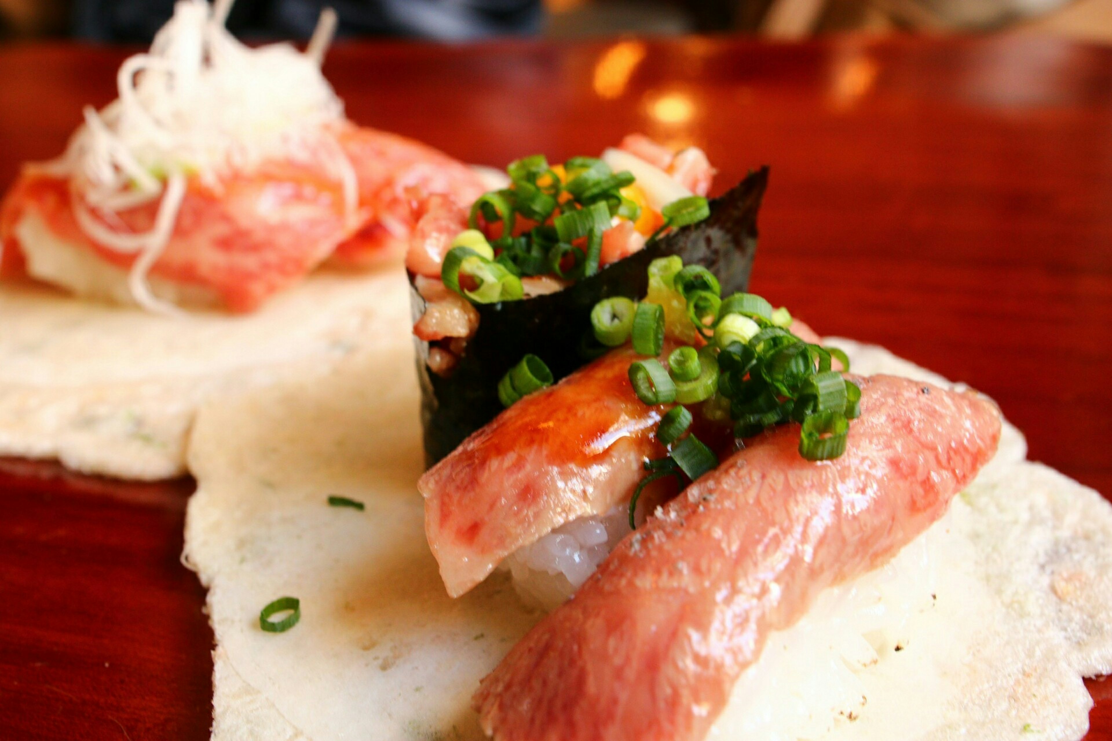 Vibrant sushi beautifully arranged on a plate