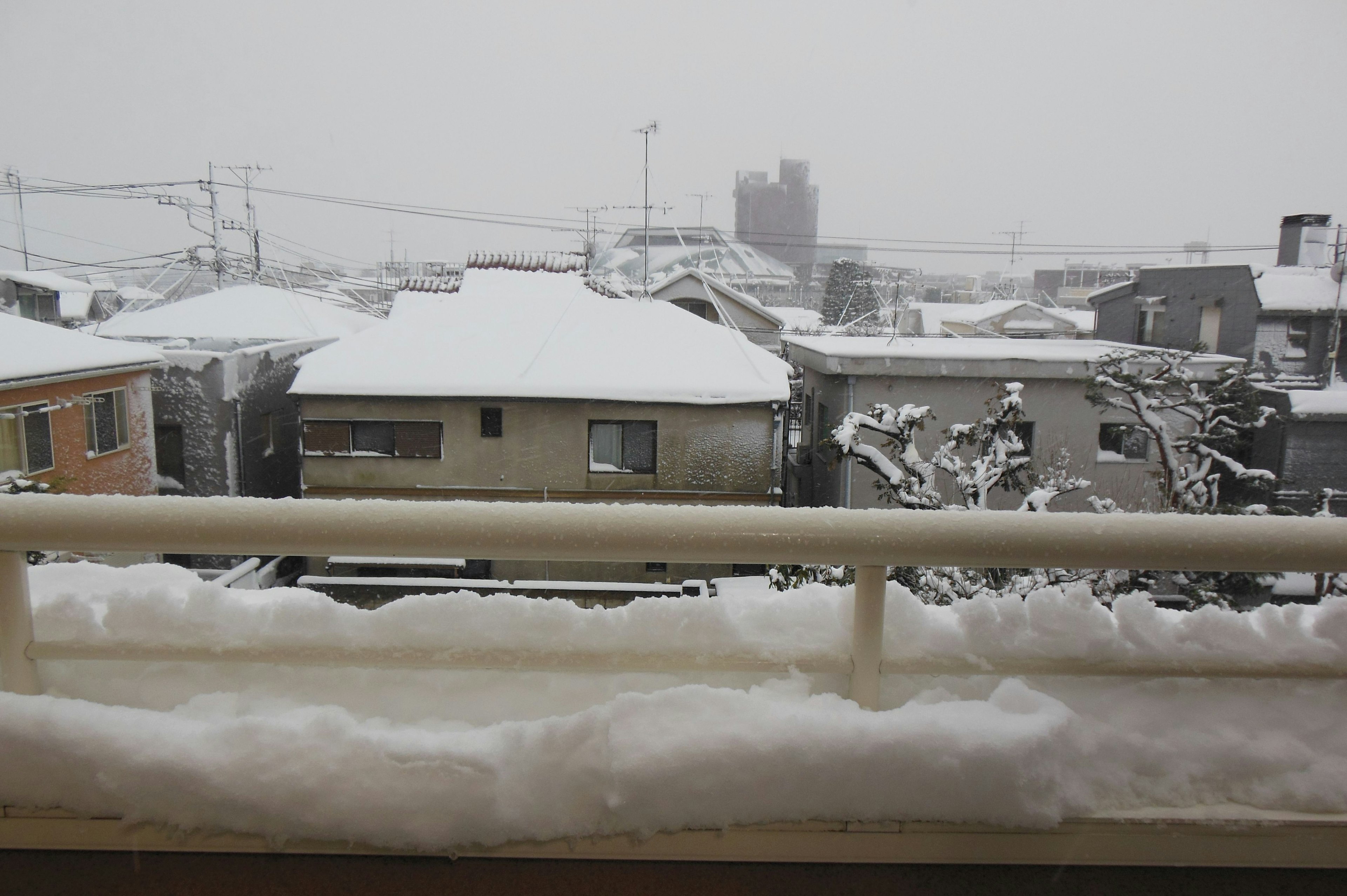 被雪覆盖的屋顶和房屋的冬季景象