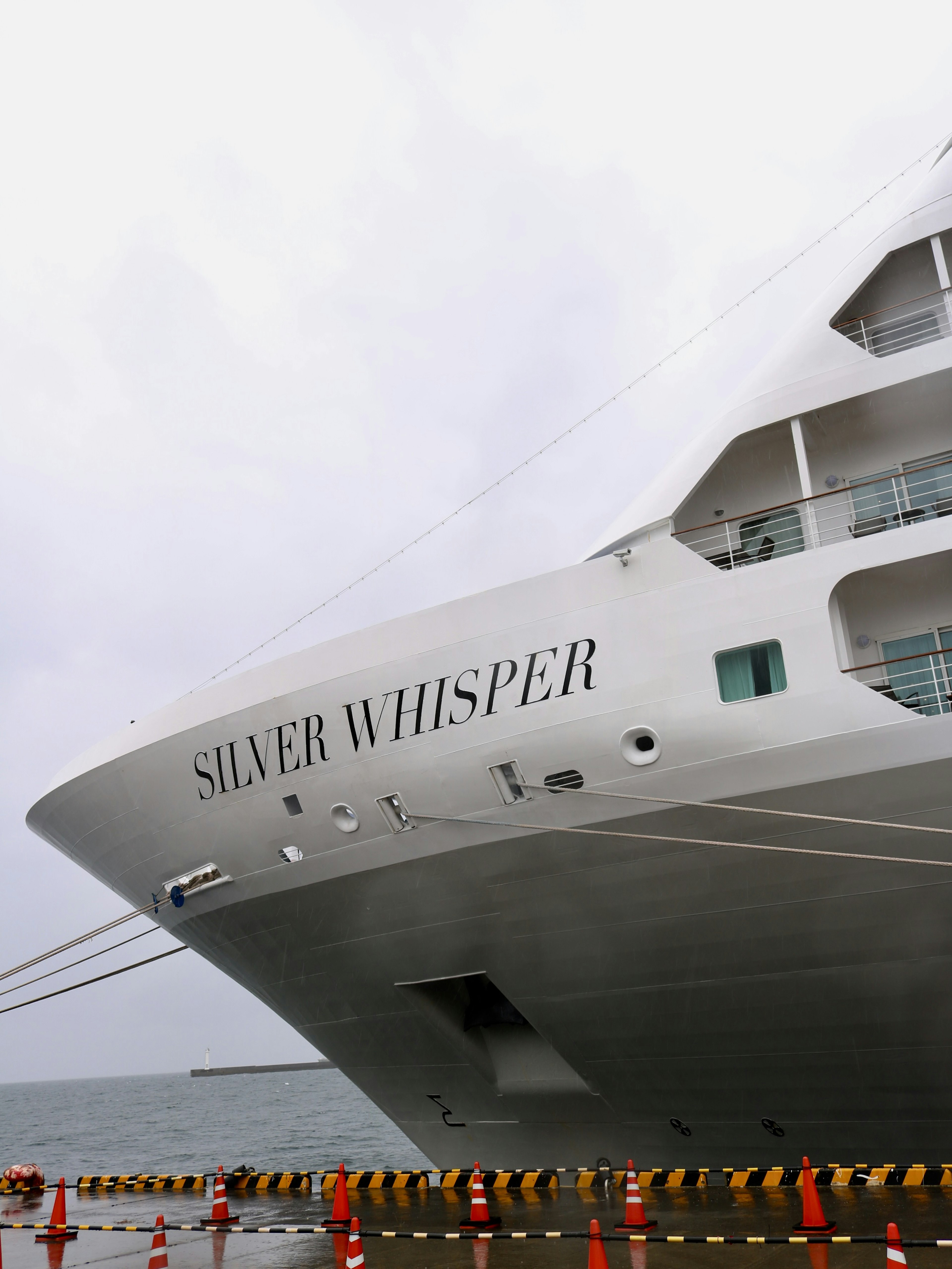 Bow of the luxury cruise ship Silver Whisper facing the sea