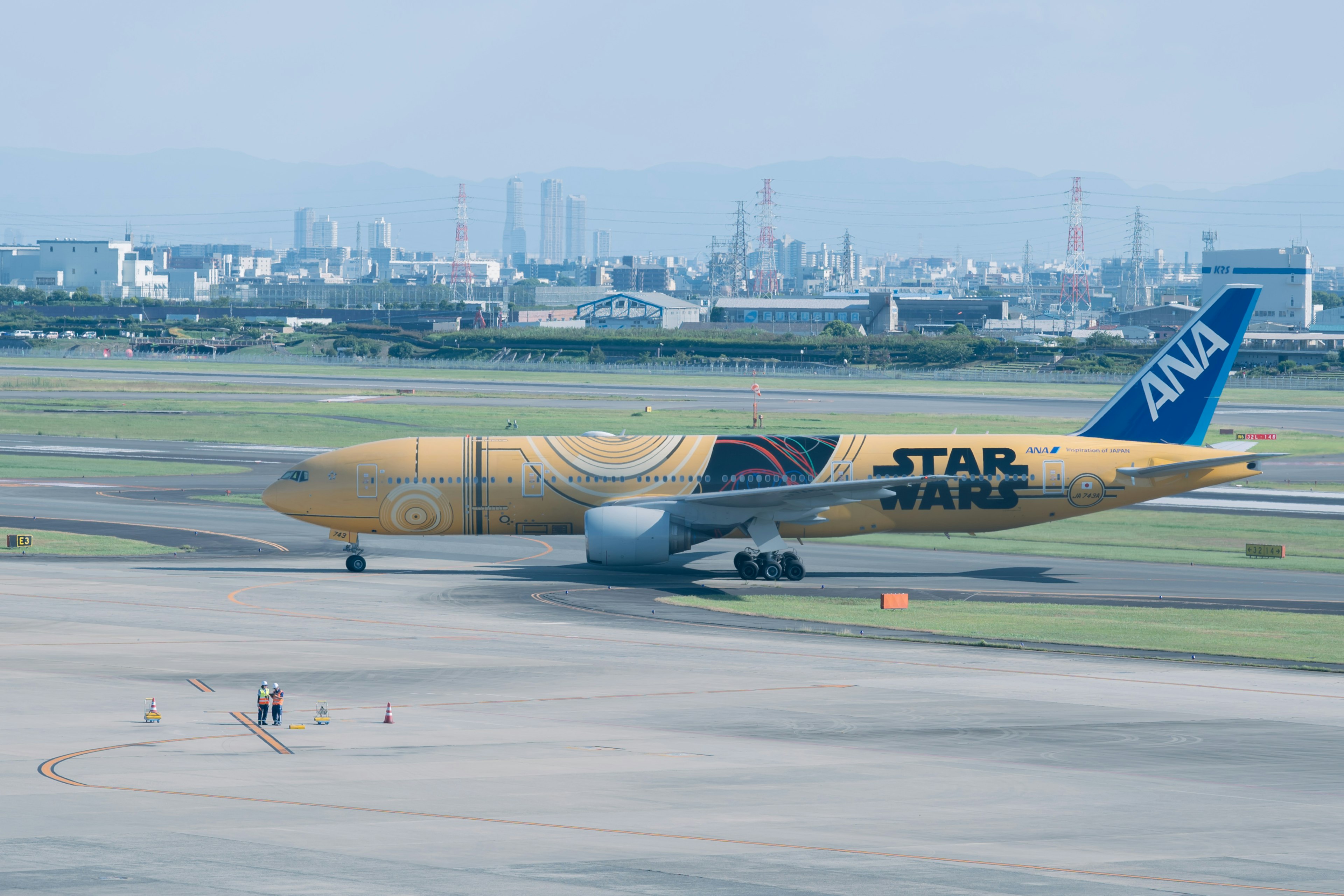 ANA Star Wars themed airplane on the runway