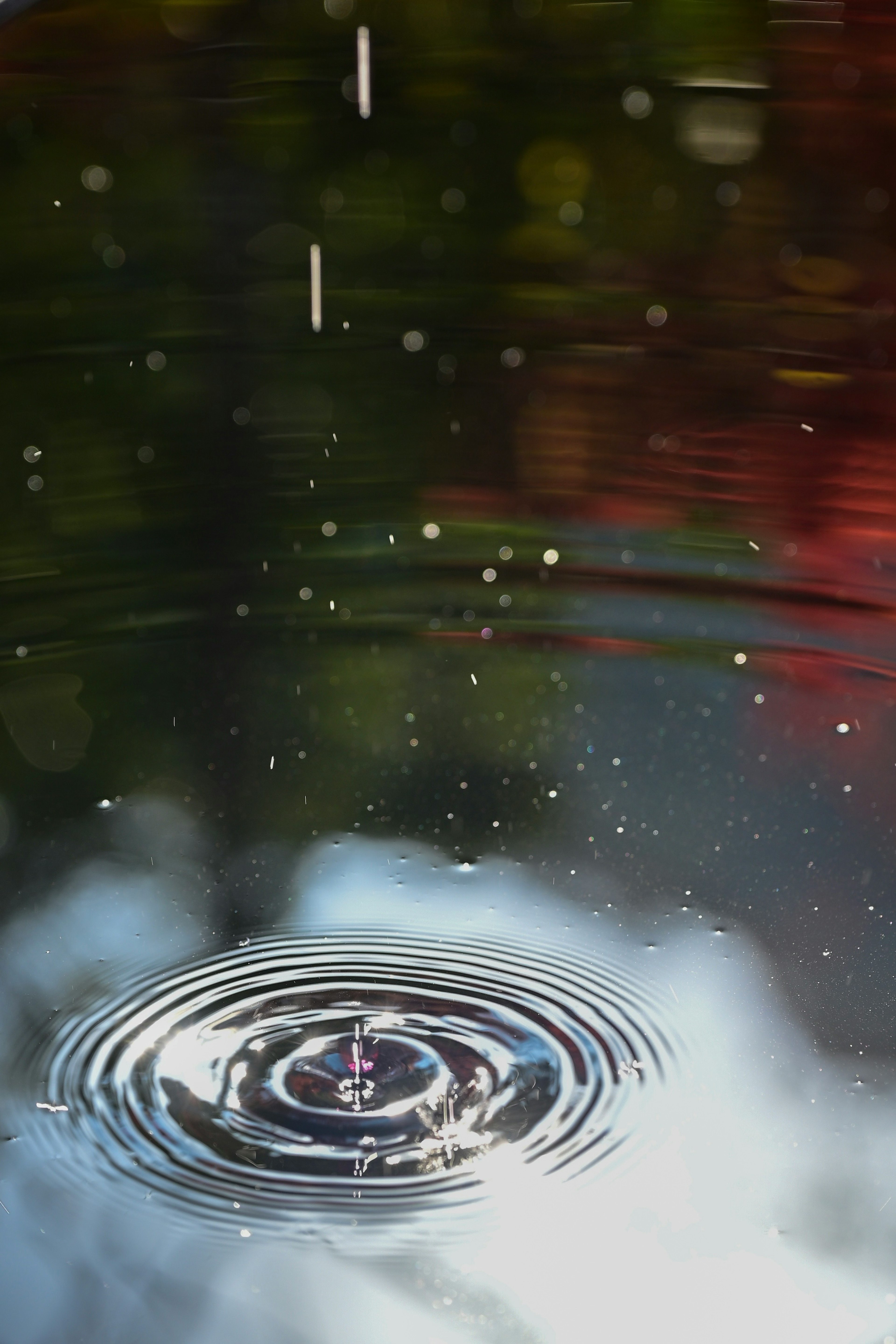 Ripples on the water surface with beautiful reflections of droplets