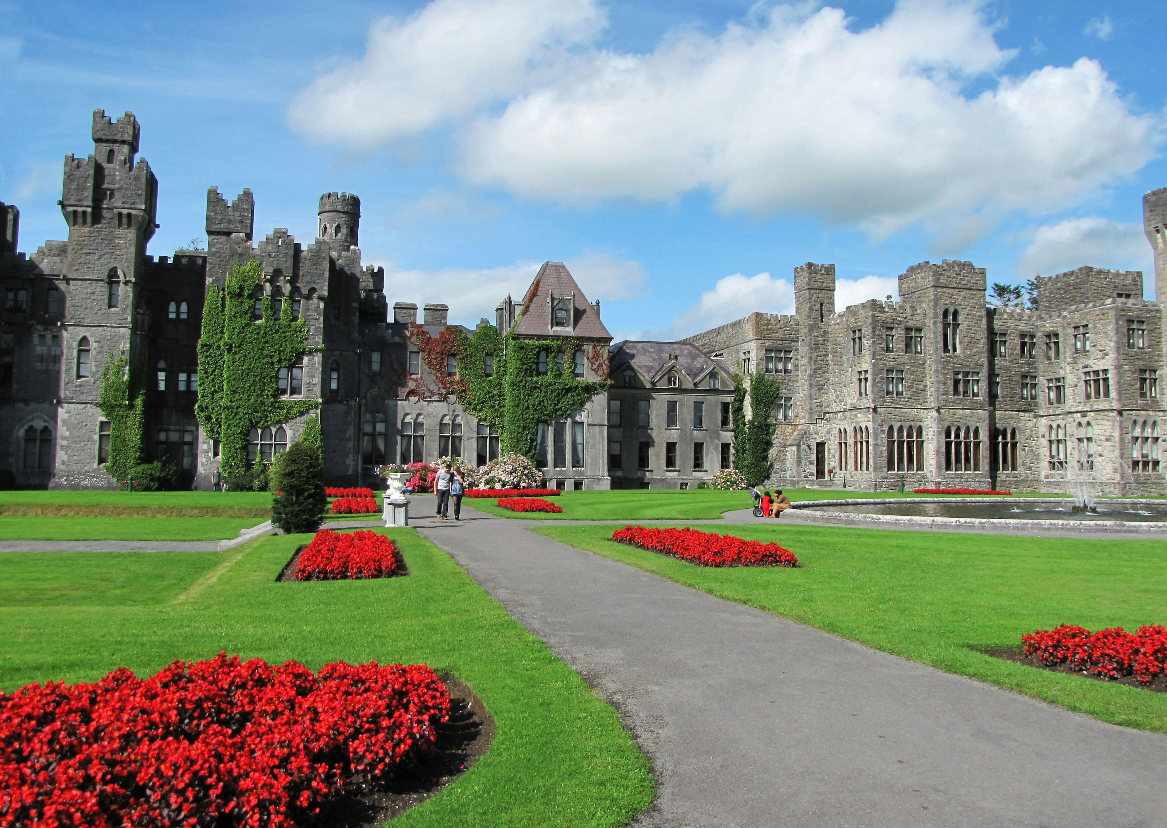 Beautiful garden with historic castle architecture