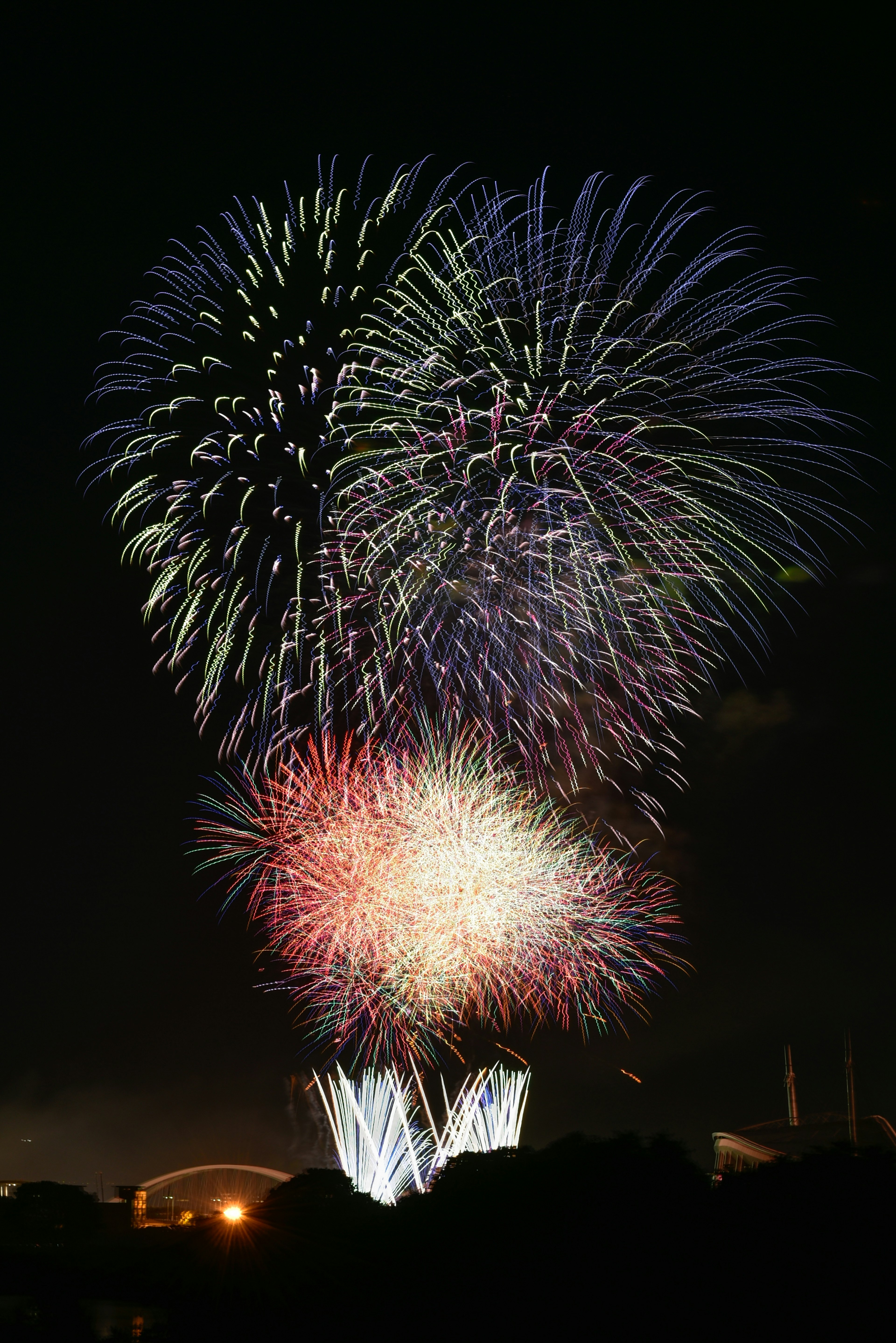 Fuochi d'artificio colorati che esplodono nel cielo notturno