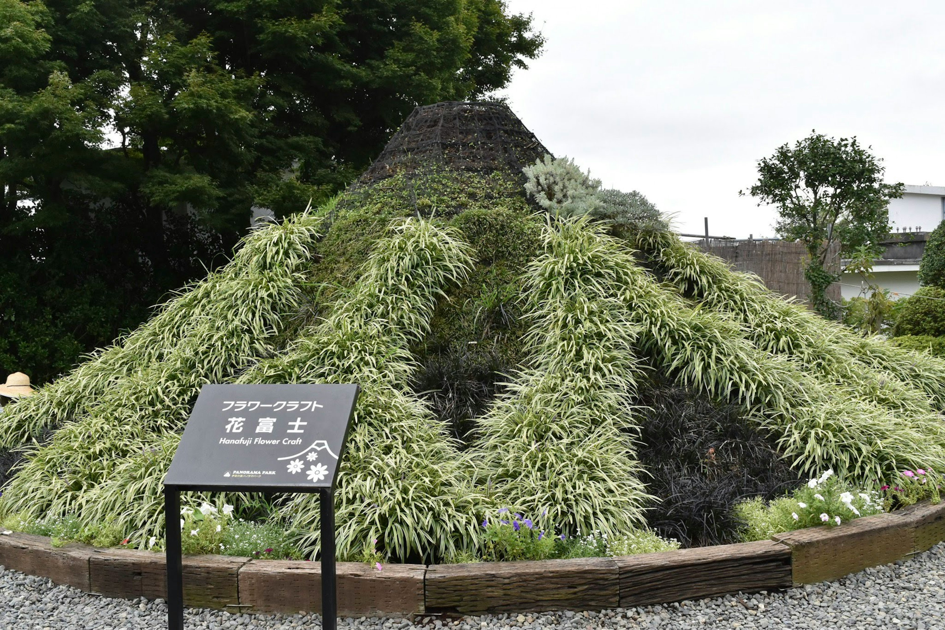 ศิลปะภูมิทัศน์ที่ดูเหมือนภูเขาไฟขนาดเล็กที่มีใบไม้สีเขียวปกคลุม