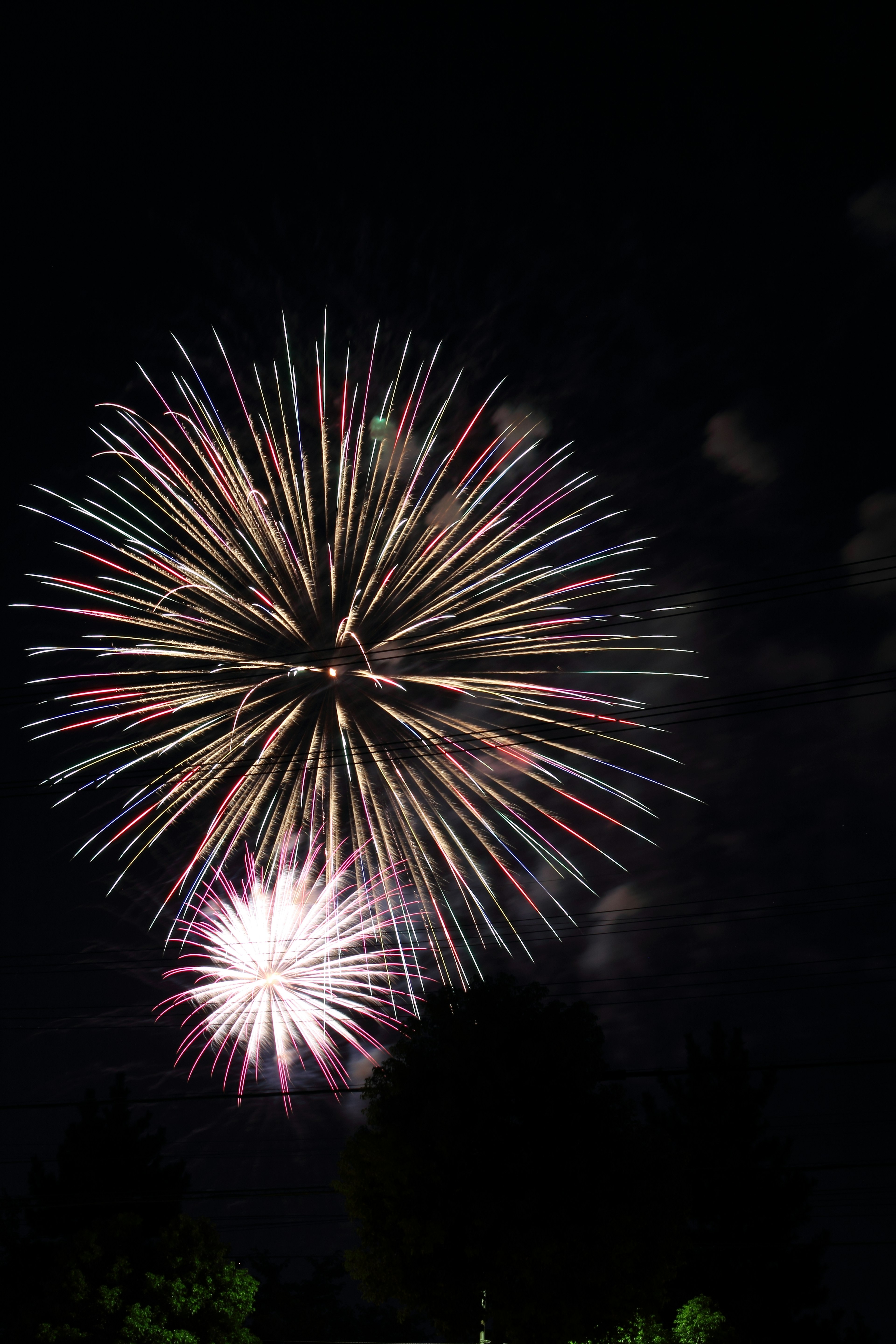 Fuochi d'artificio colorati che esplodono nel cielo notturno