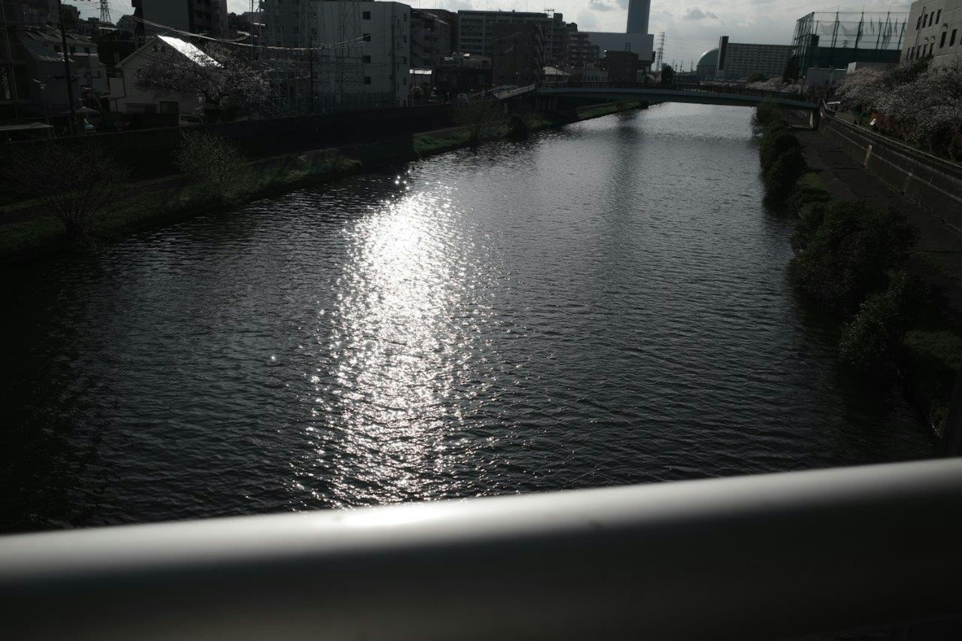 Foto de paisaje que captura el reflejo en el río y la vista del puente