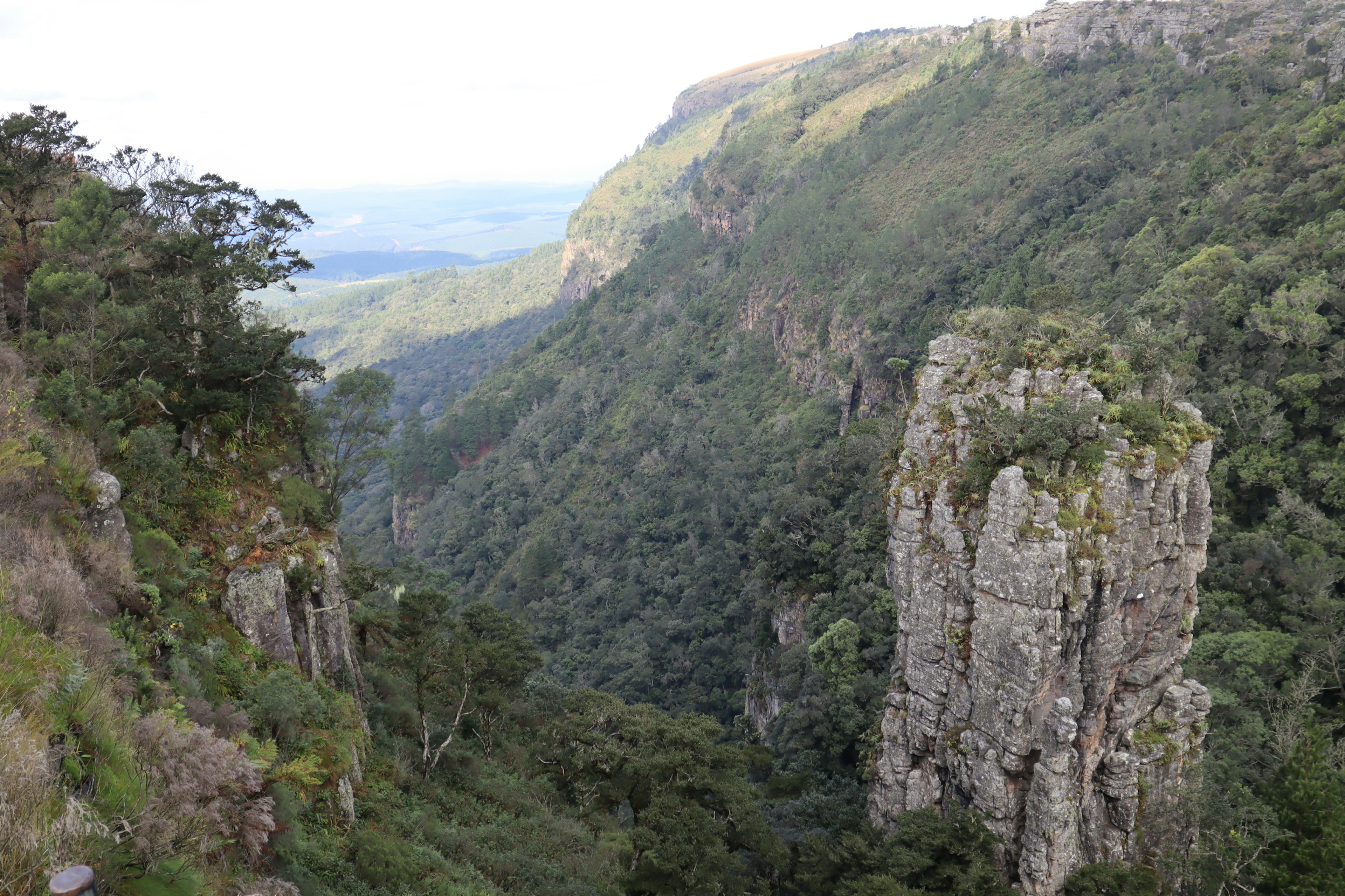 Vallée montagneuse luxuriante avec des formations rocheuses imposantes