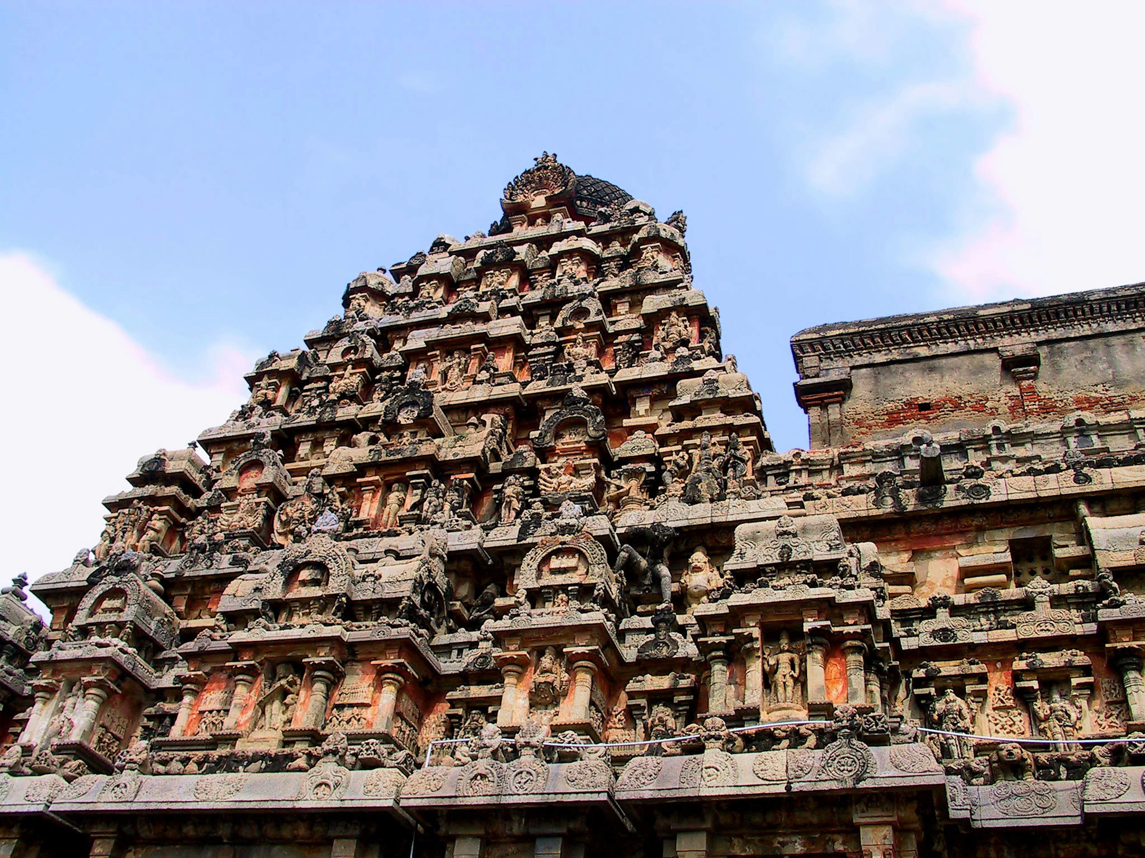 Detailed carvings of an ancient temple's grand tower