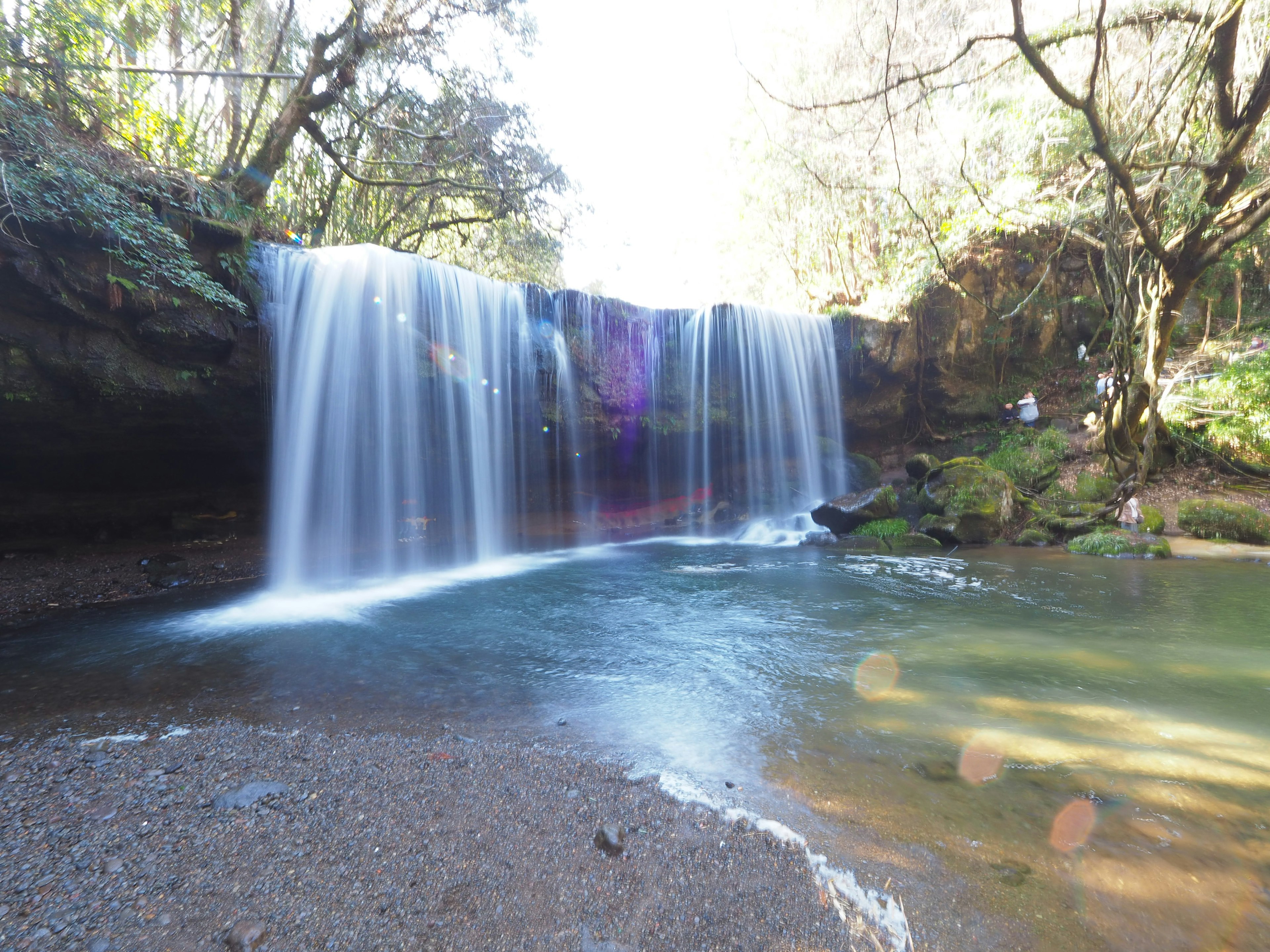 A beautiful waterfall surrounded by lush greenery and rocks