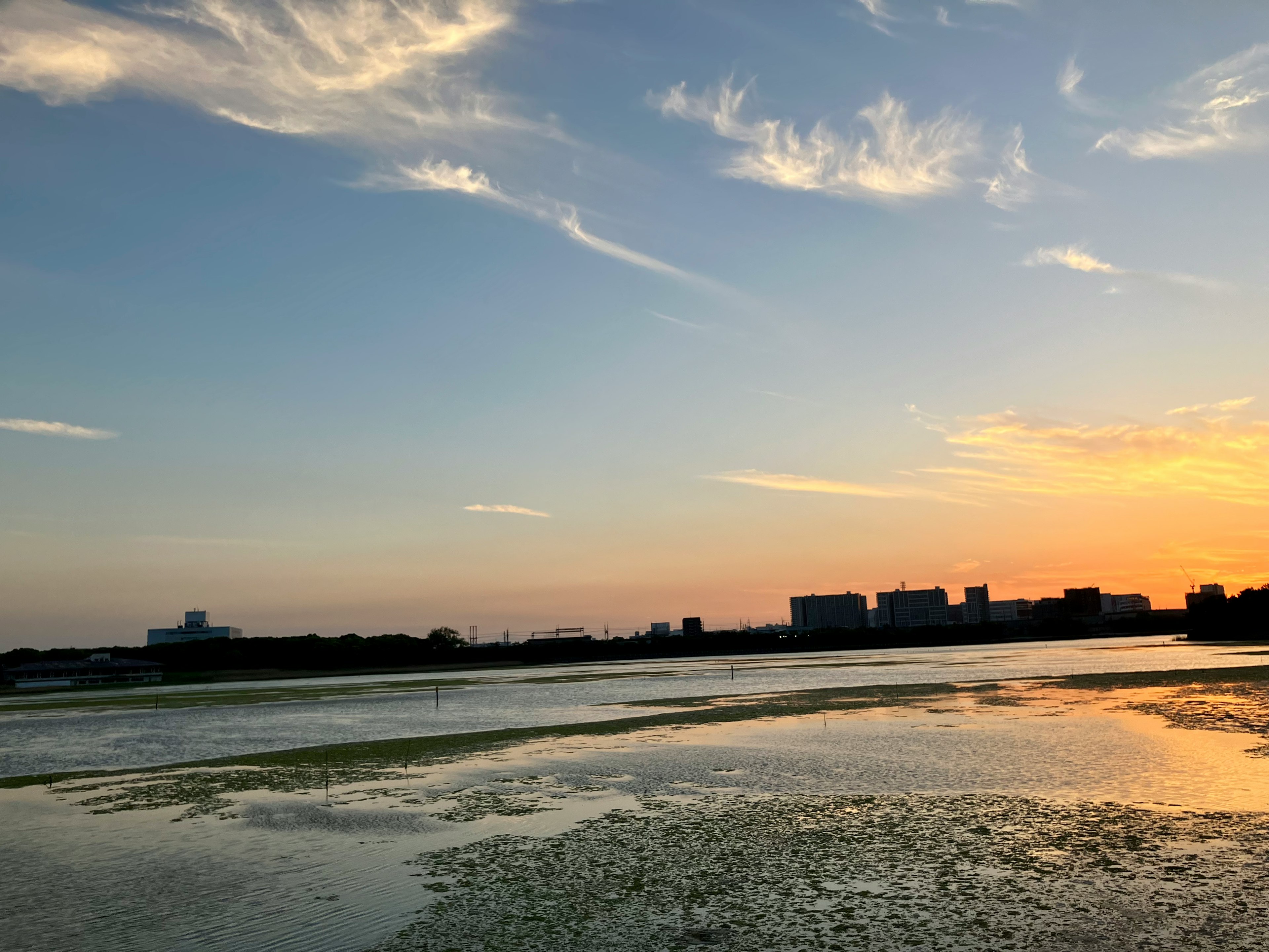 夕焼けの空と静かな水面が広がる風景