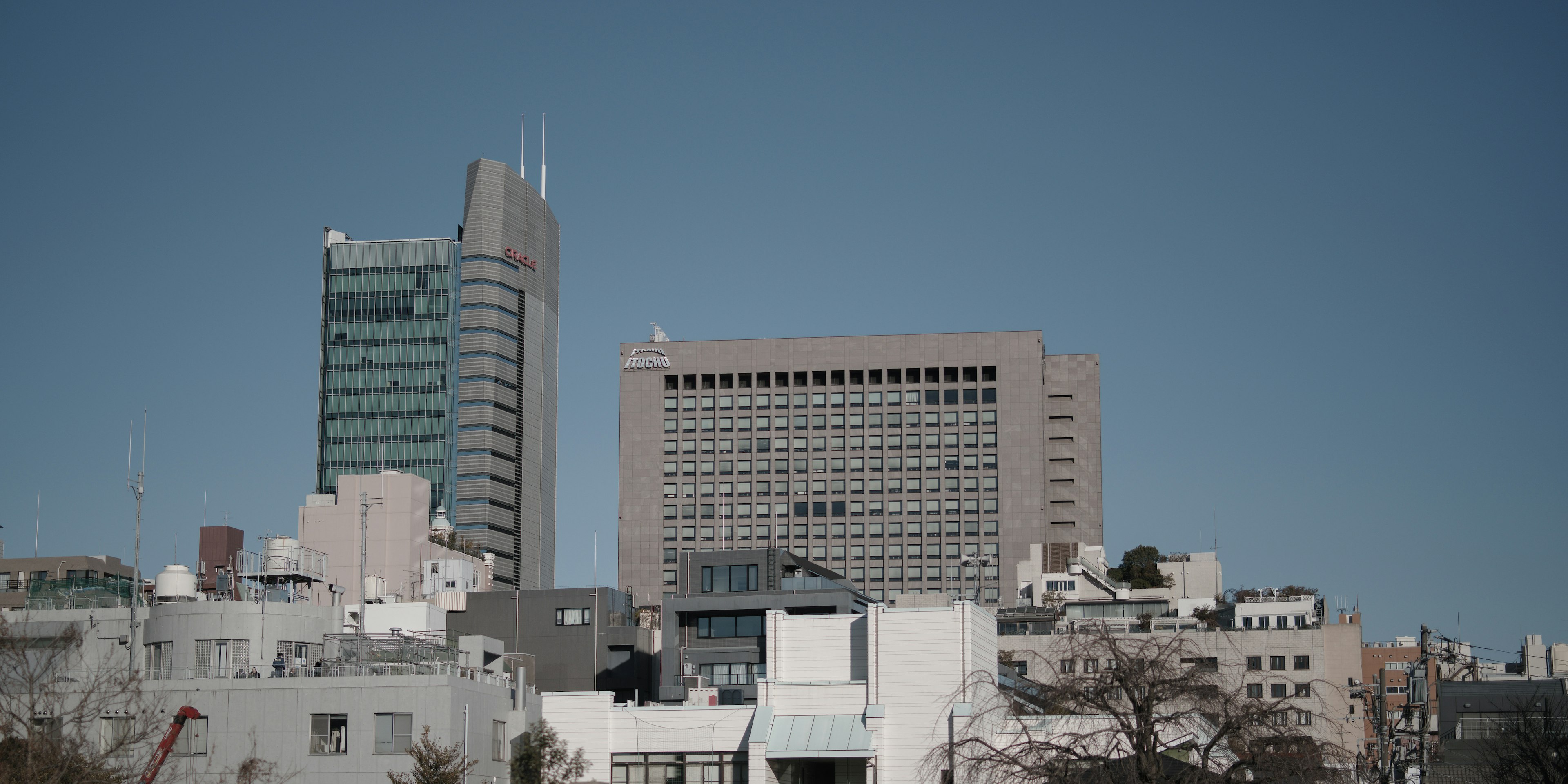 城市风景，现代摩天大楼与晴朗蓝天相映衬