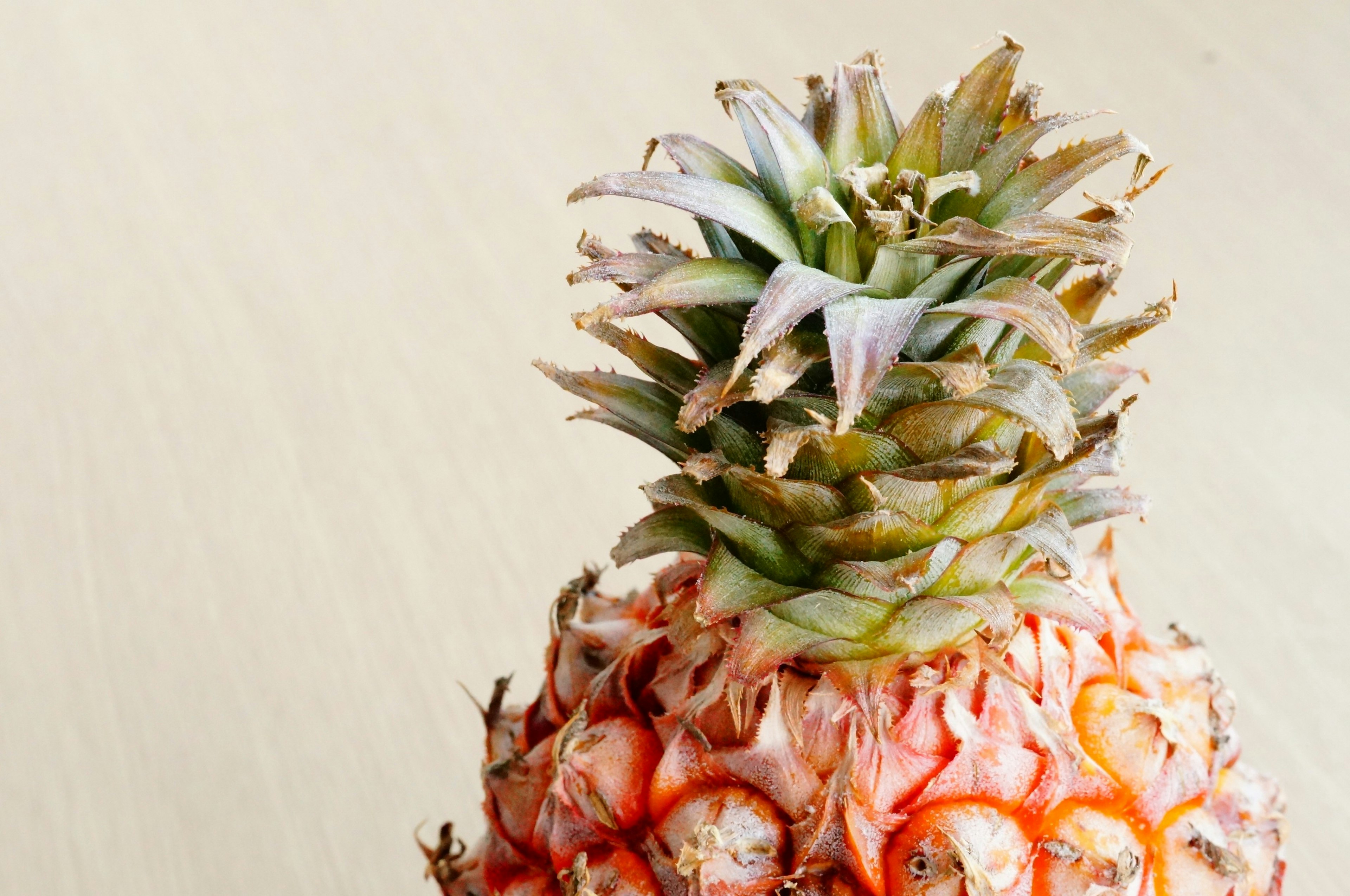 Close-up of a vibrant pineapple showcasing its unique top