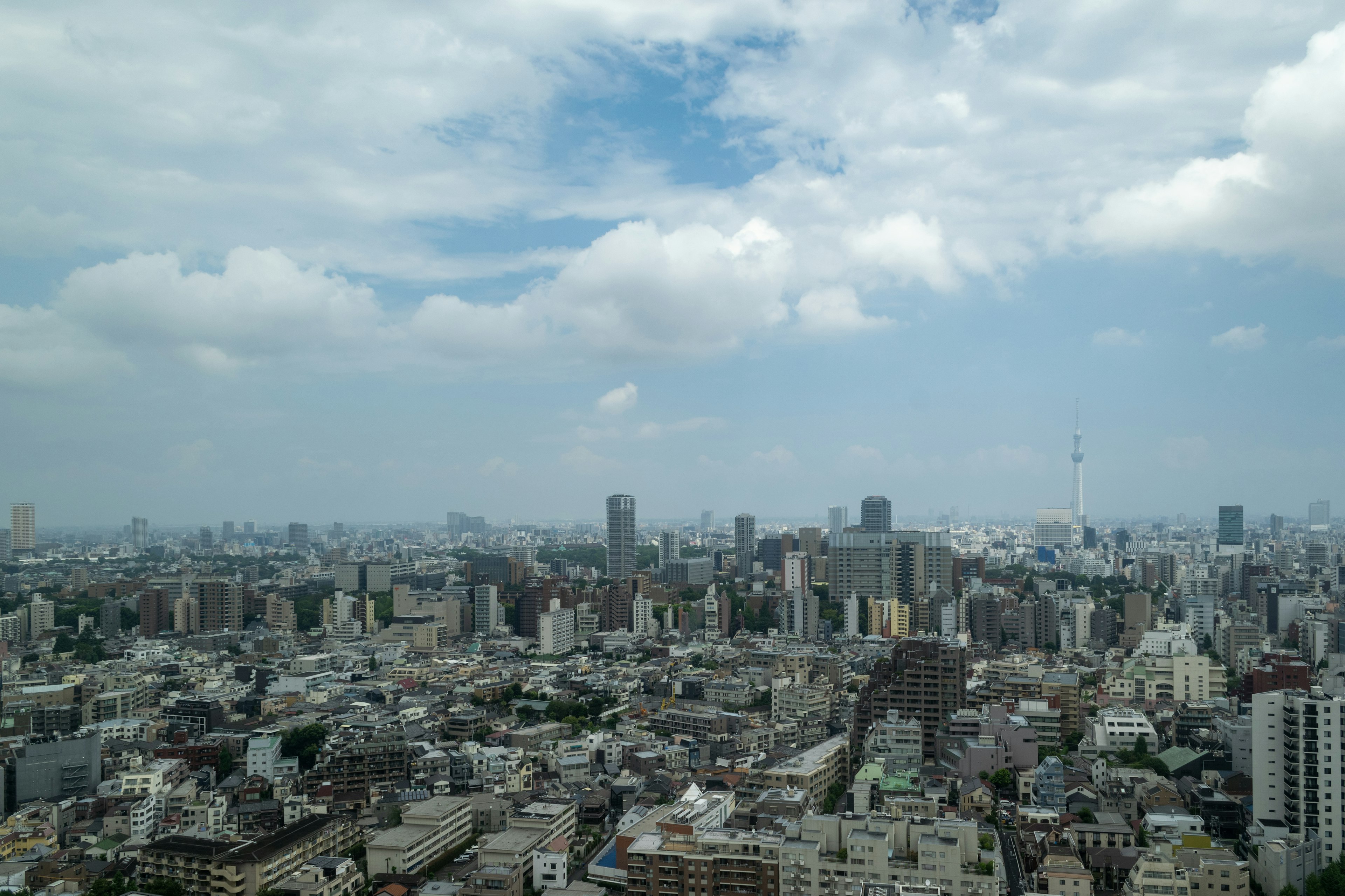 Tokyo cityscape with a clear blue sky