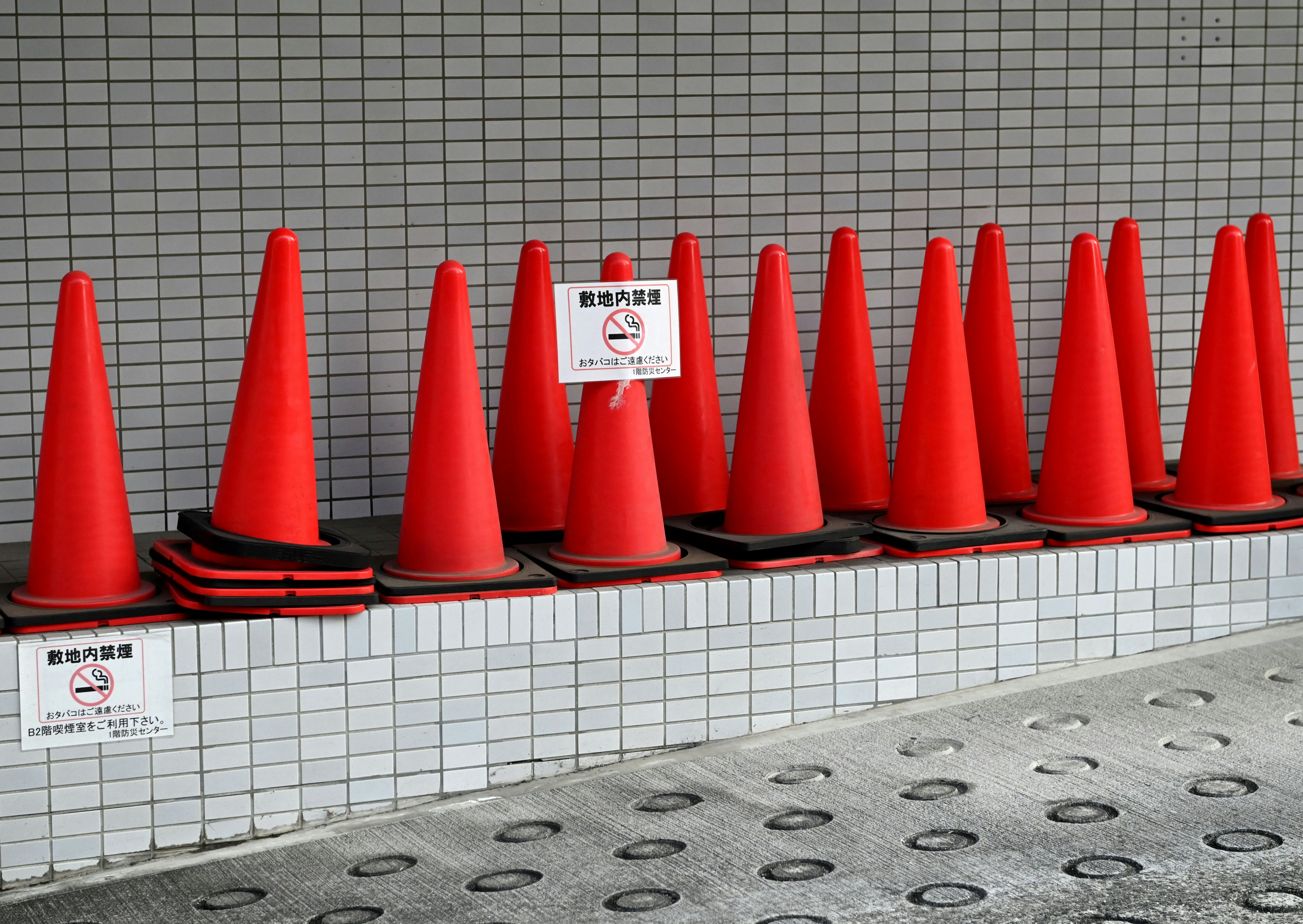 Image de cônes de circulation rouges disposés de manière ordonnée