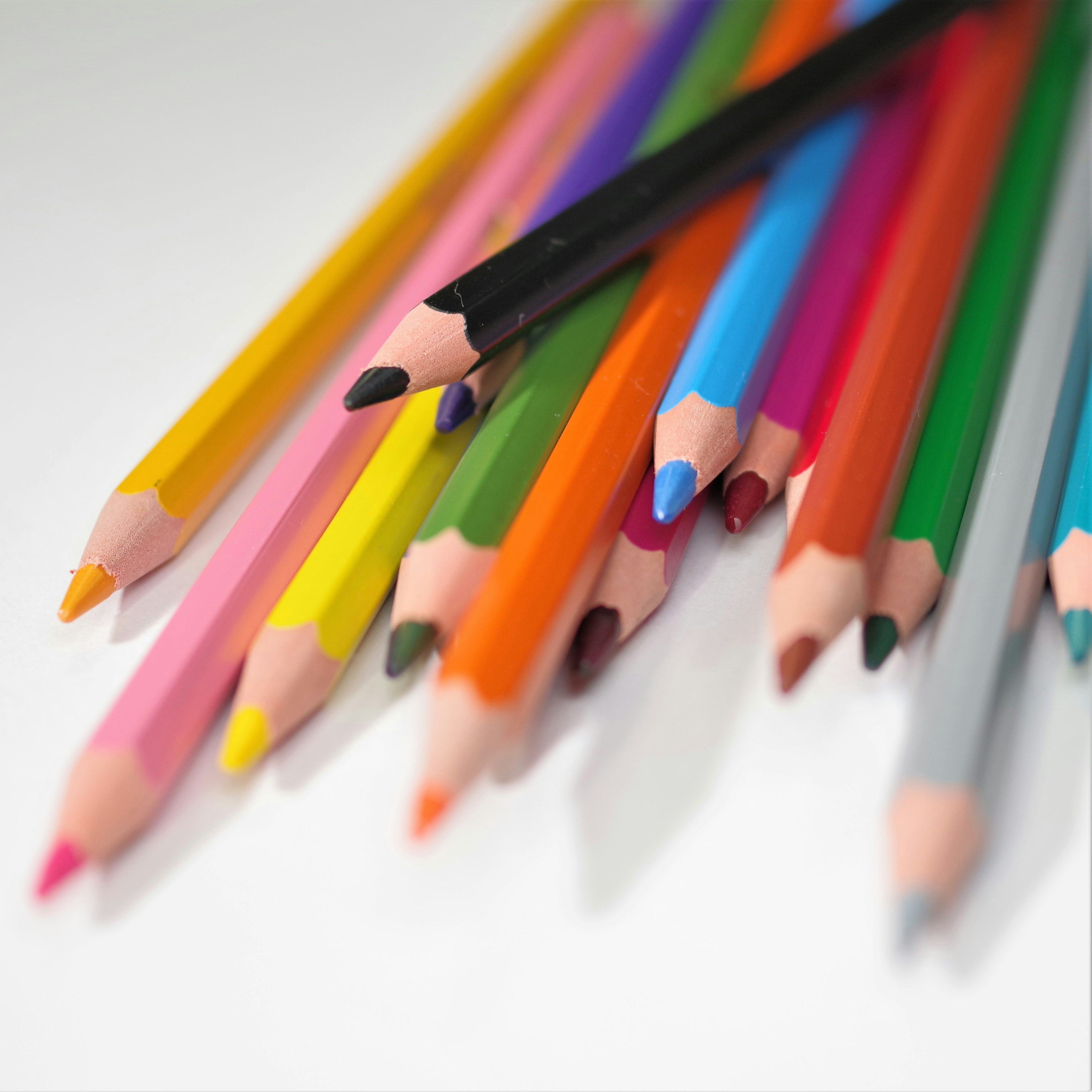 Image montrant une collection de crayons de couleur disposés de manière éparpillée