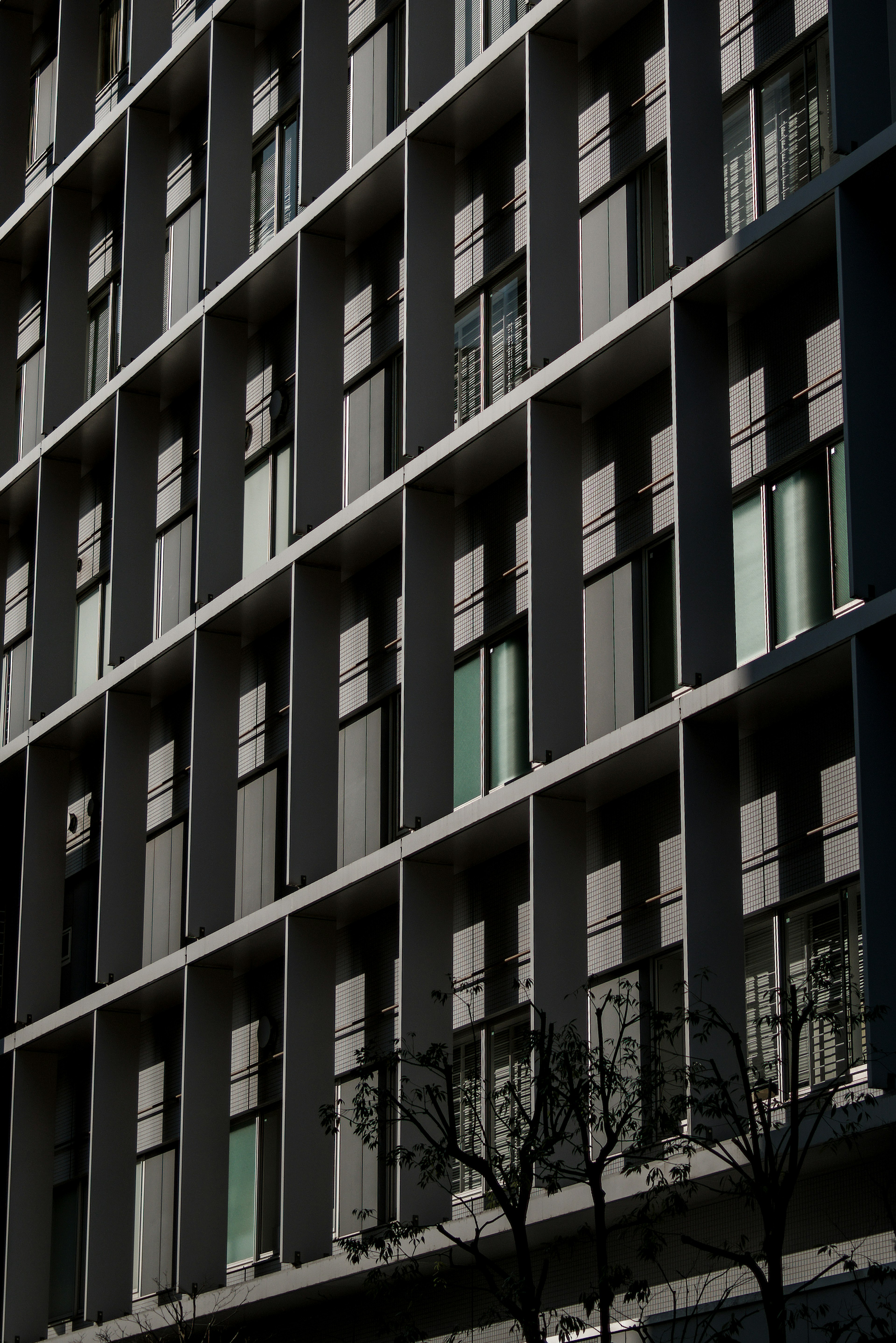 Modern building facade with rows of windows and balconies