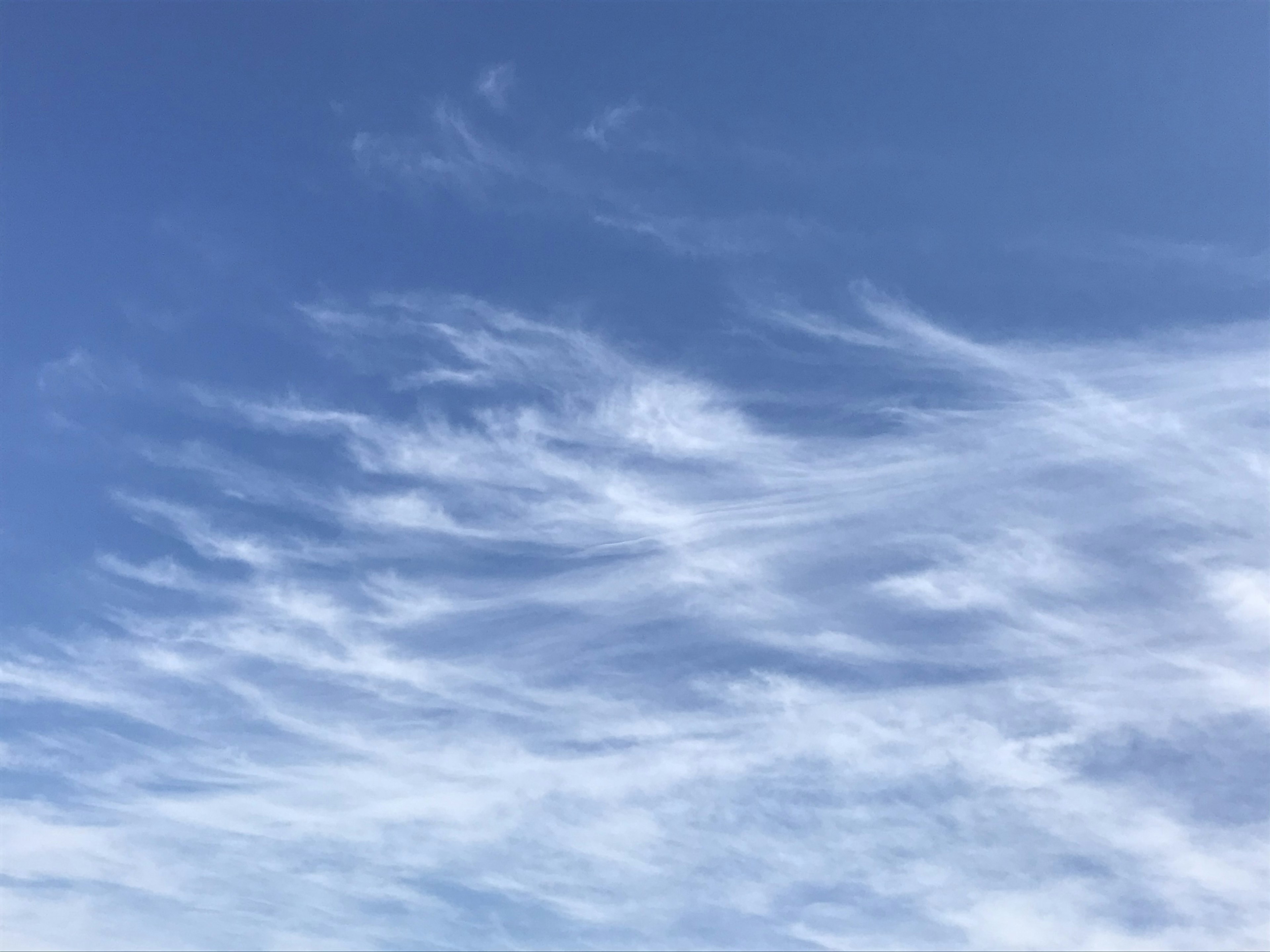 Des nuages fins s'étendent dans un ciel bleu clair