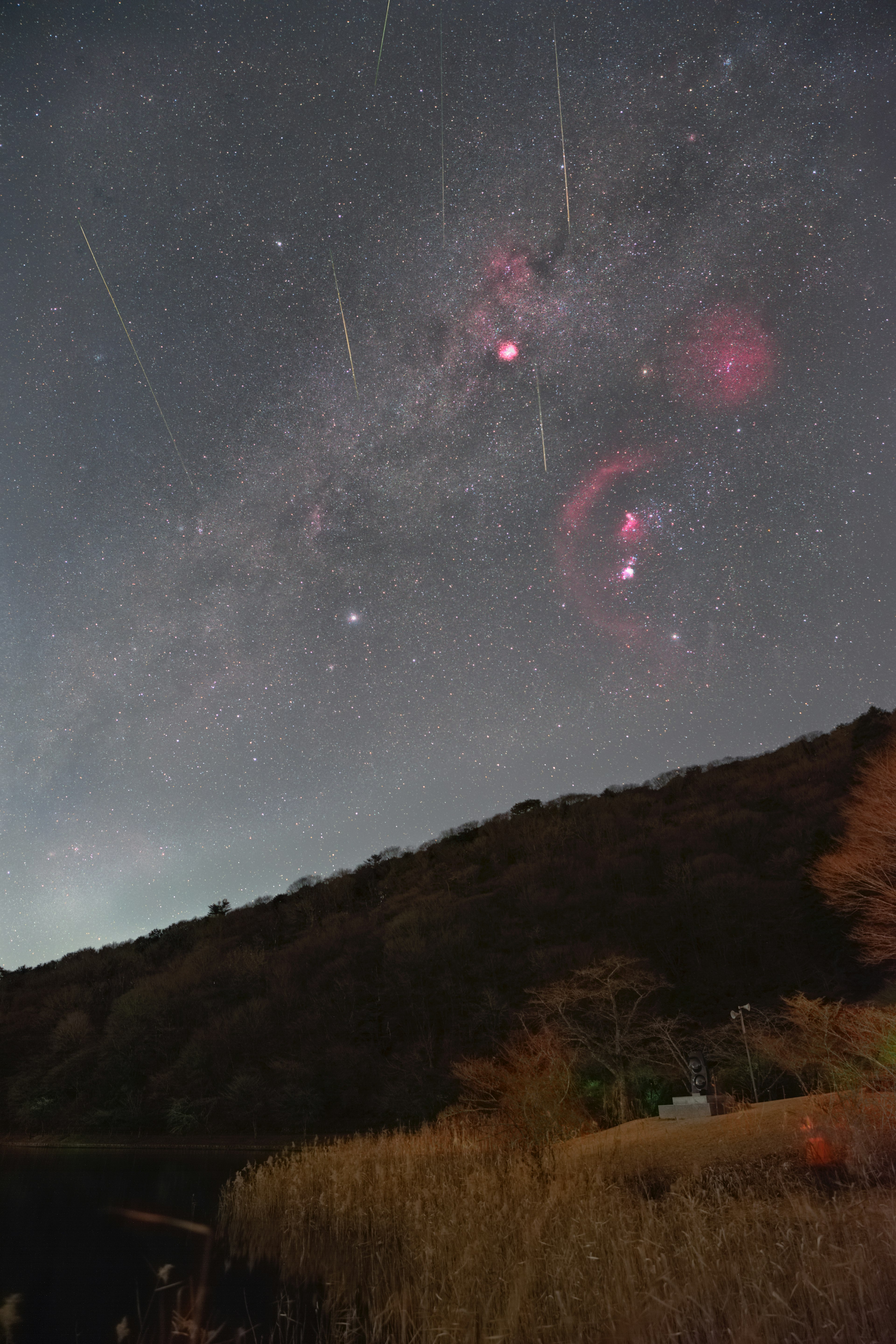 星空中獵戶座星雲和流星雨的壯麗景觀