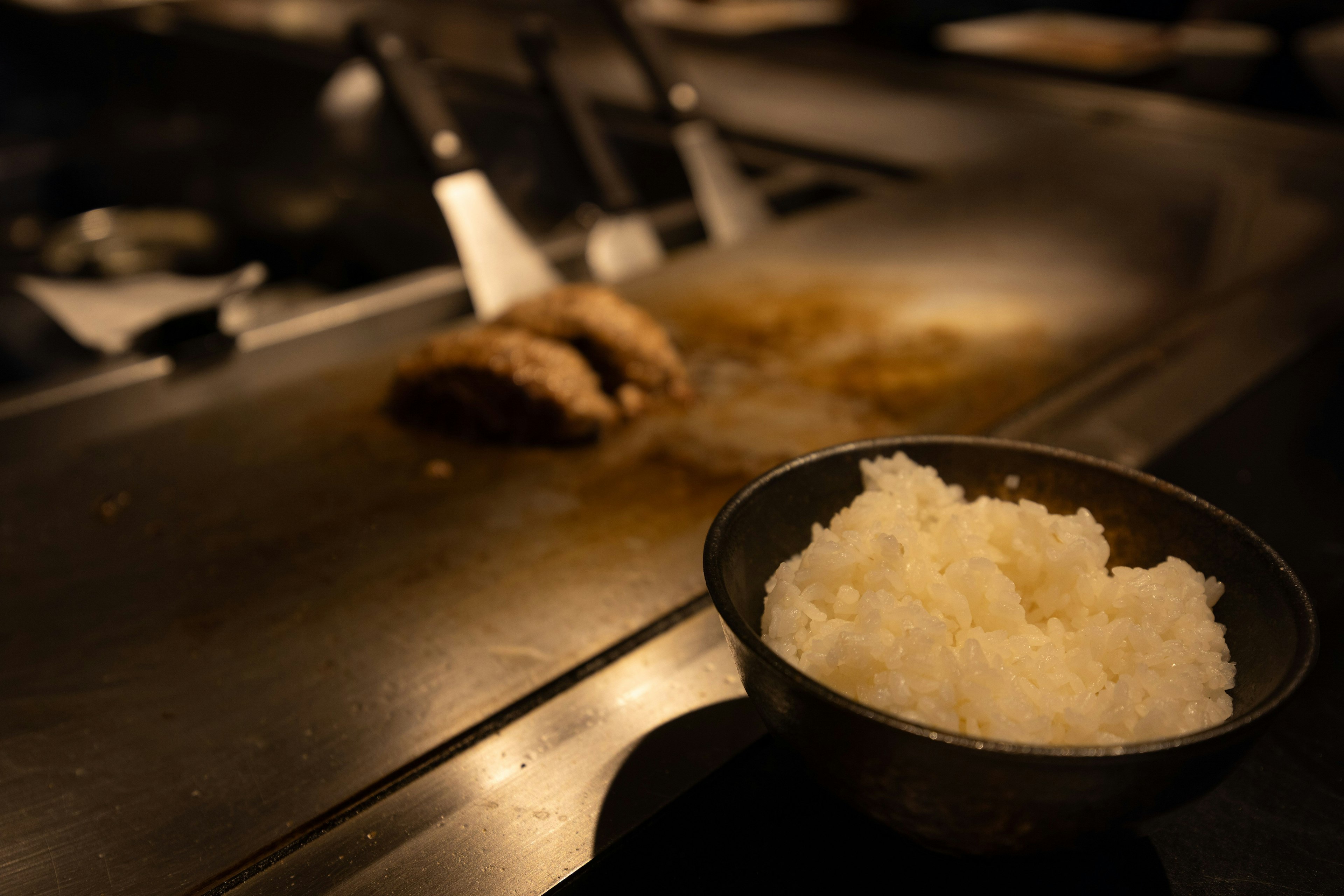 Teppanyaki-Gericht mit Reis in einer Schüssel