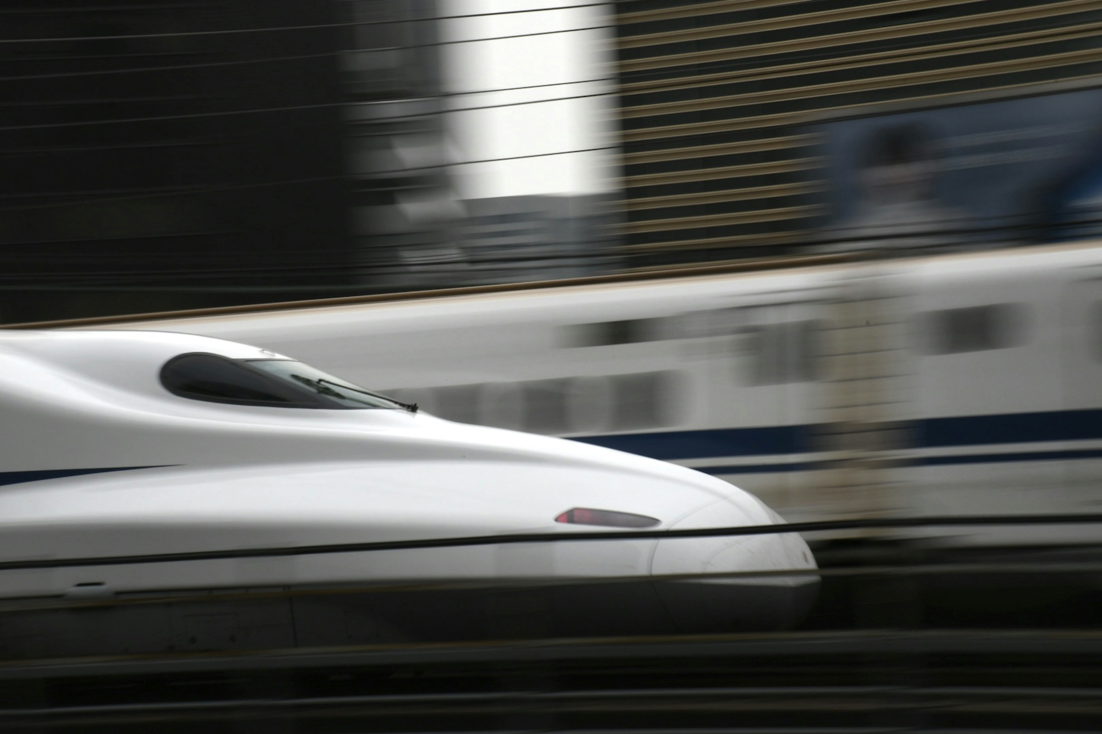 Shinkansen train moving at high speed