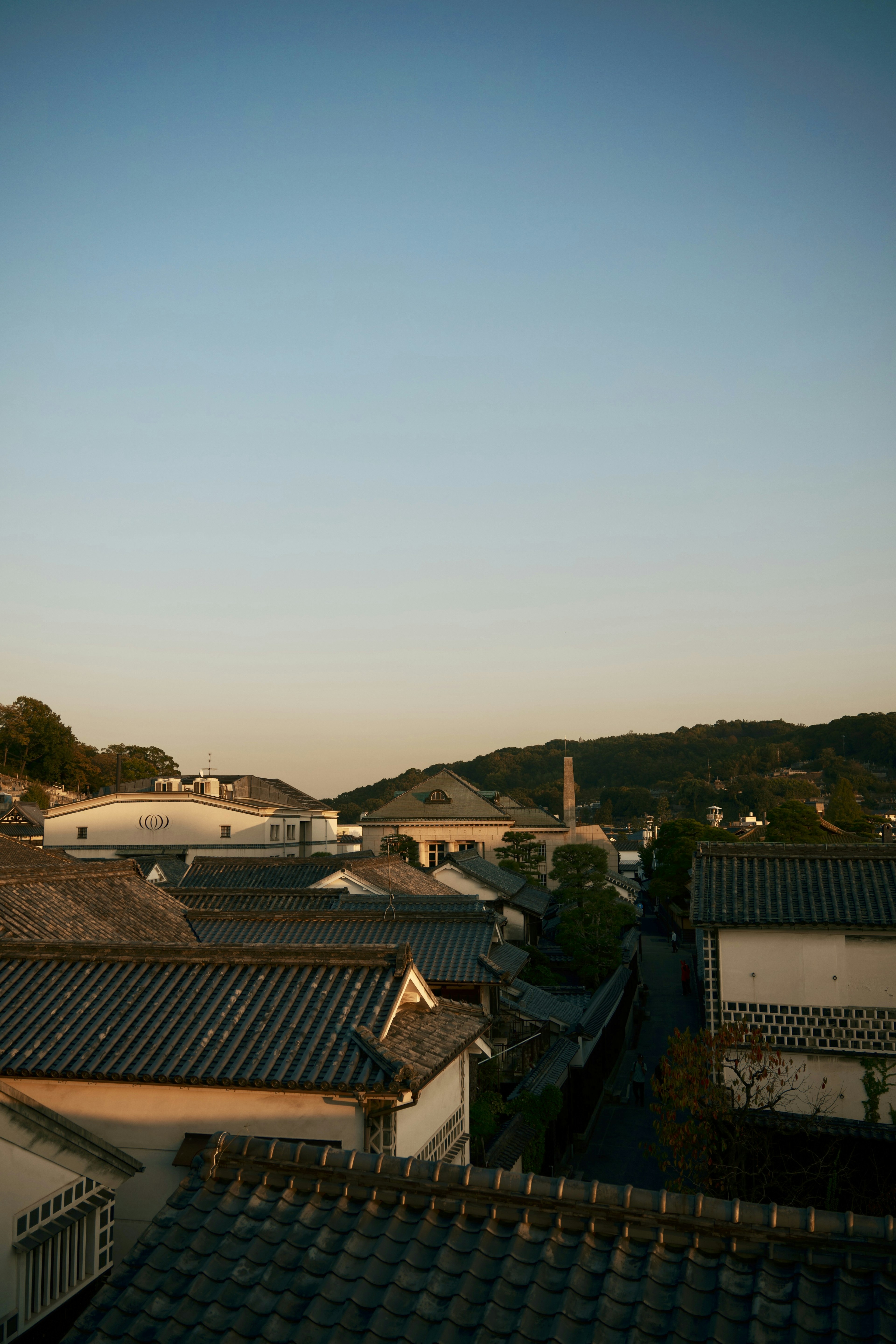 古い日本の町並みと瓦屋根が見える風景