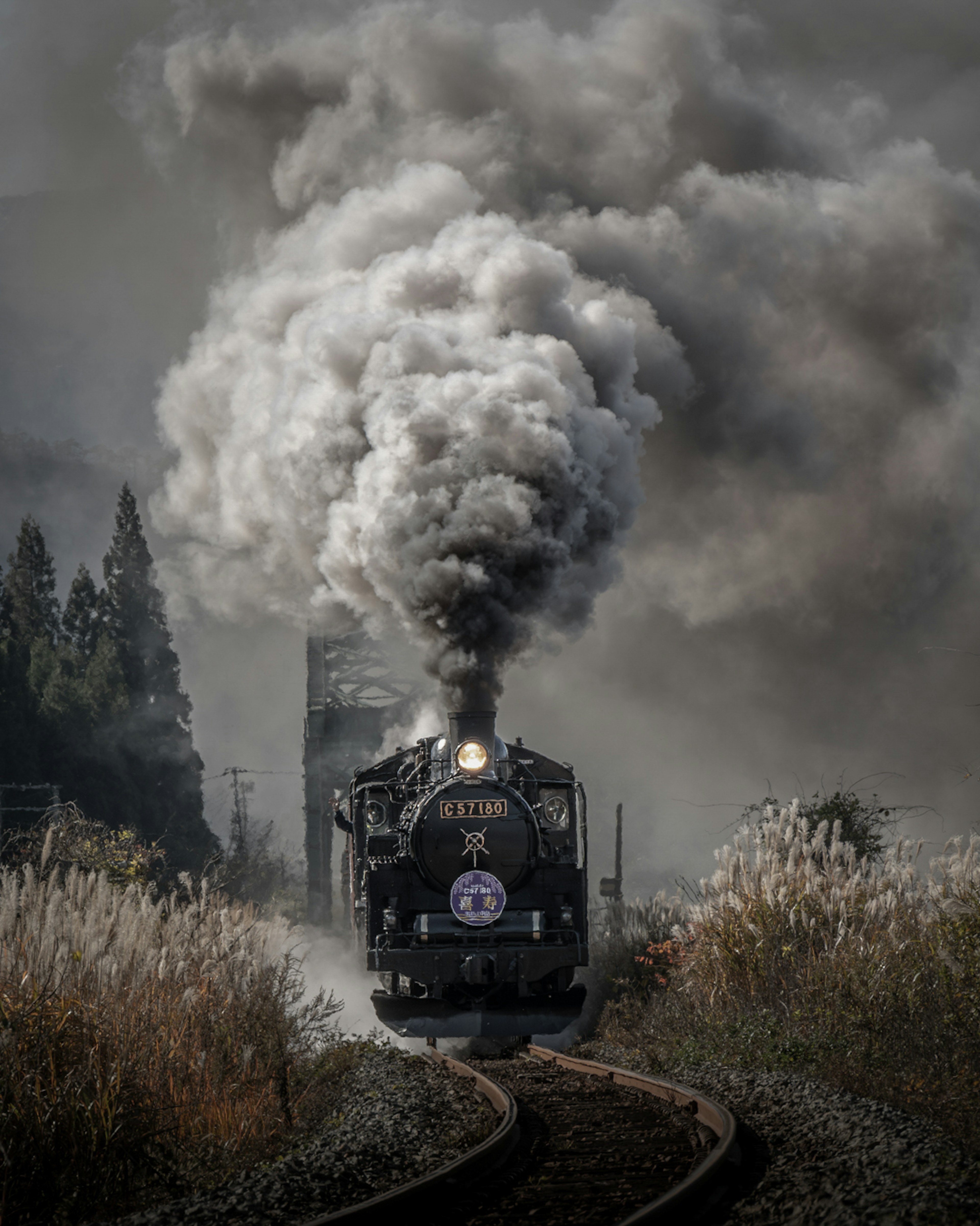 Impressive scene of a steam locomotive emitting smoke